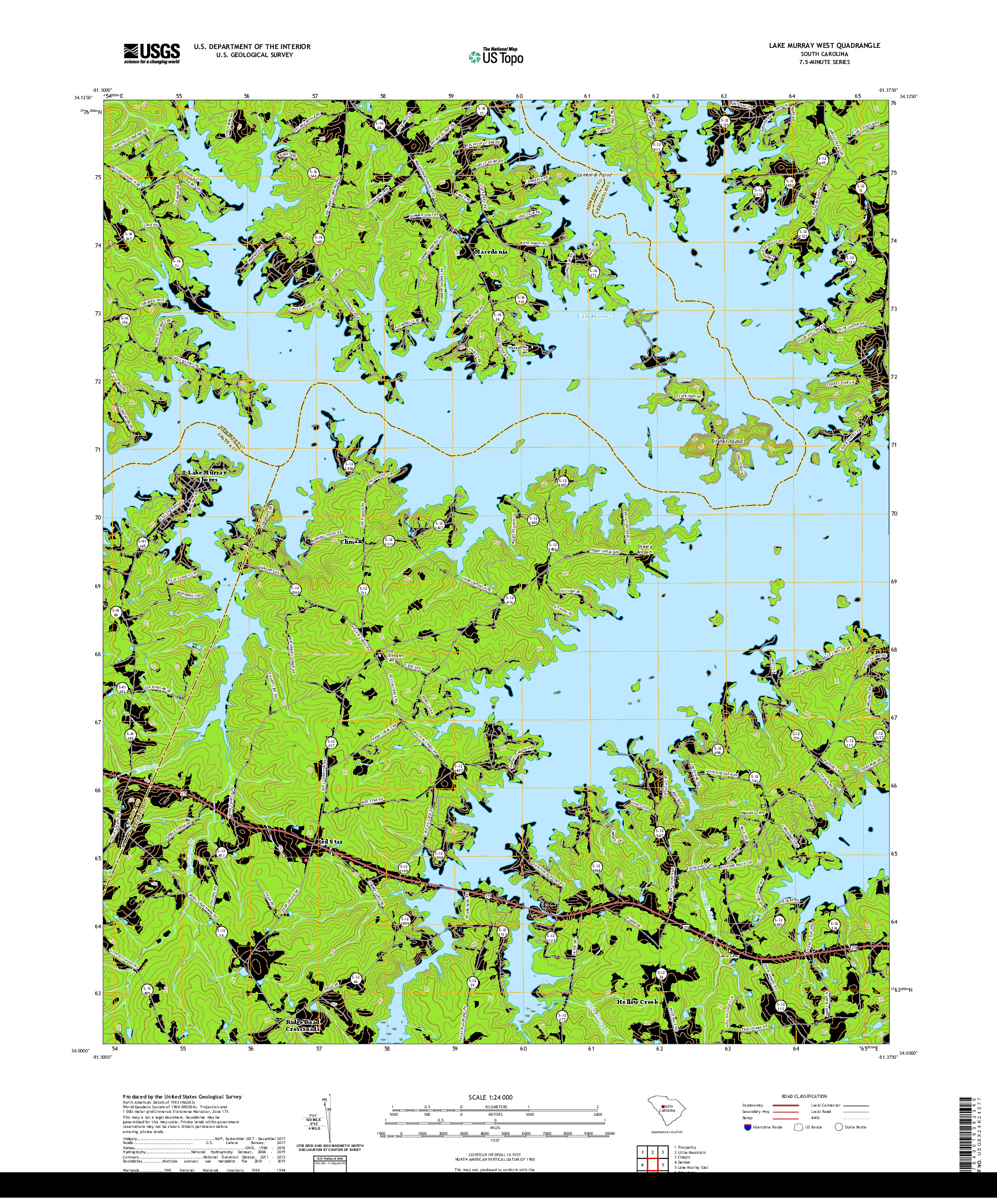 USGS US TOPO 7.5-MINUTE MAP FOR LAKE MURRAY WEST, SC 2020