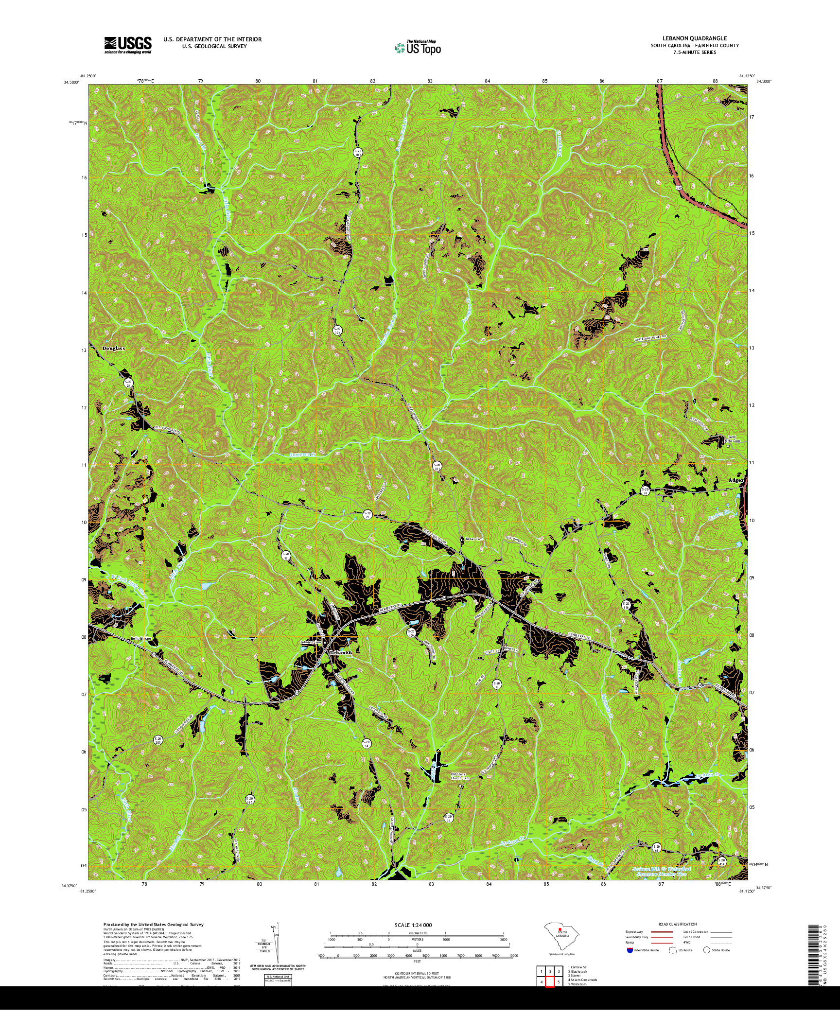 USGS US TOPO 7.5-MINUTE MAP FOR LEBANON, SC 2020