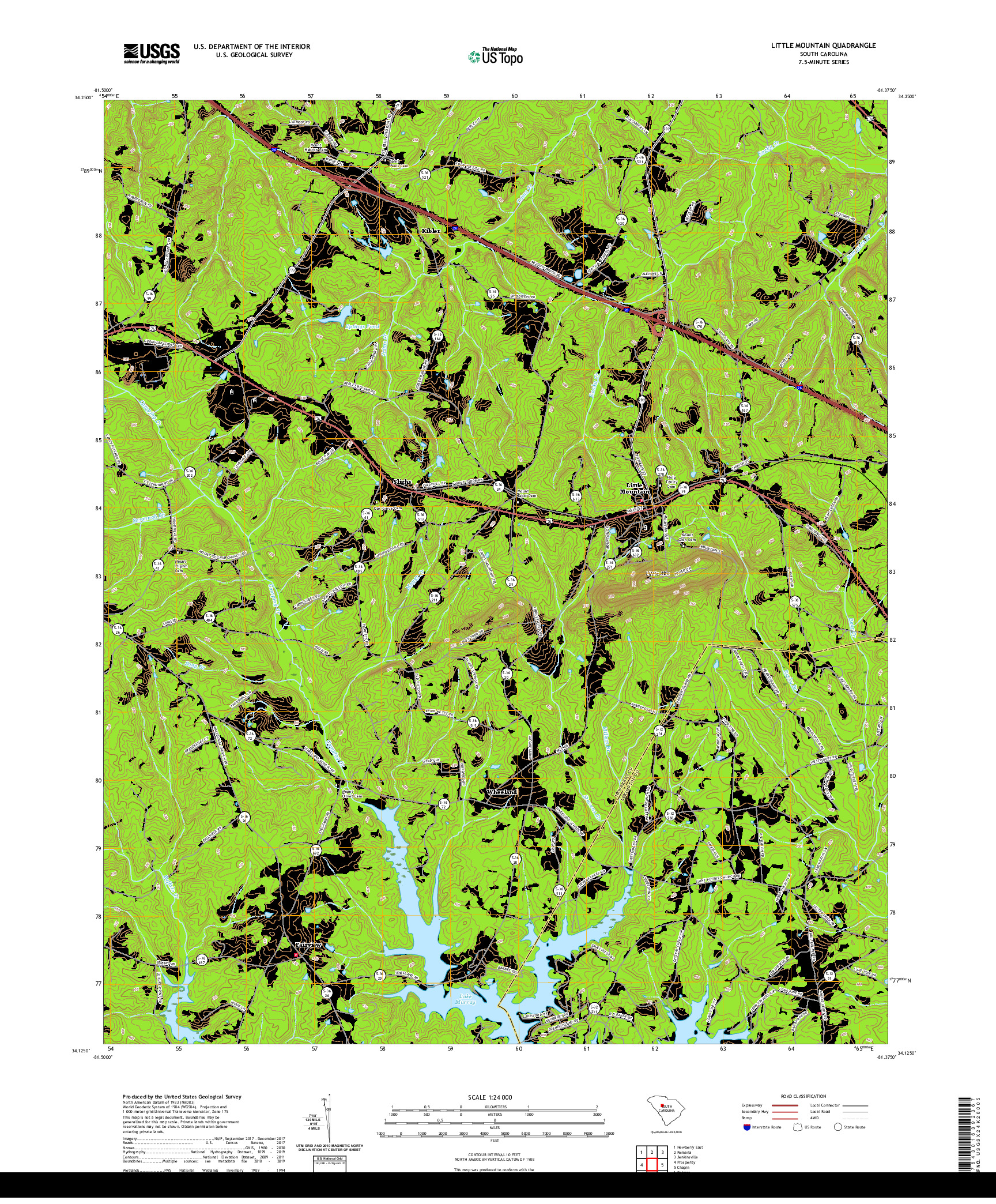 USGS US TOPO 7.5-MINUTE MAP FOR LITTLE MOUNTAIN, SC 2020