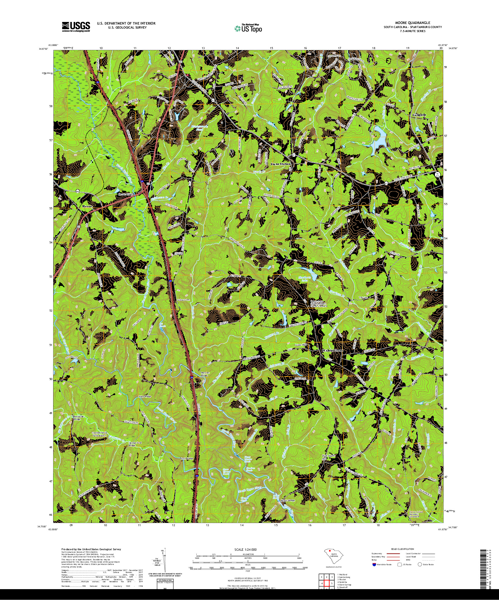USGS US TOPO 7.5-MINUTE MAP FOR MOORE, SC 2020