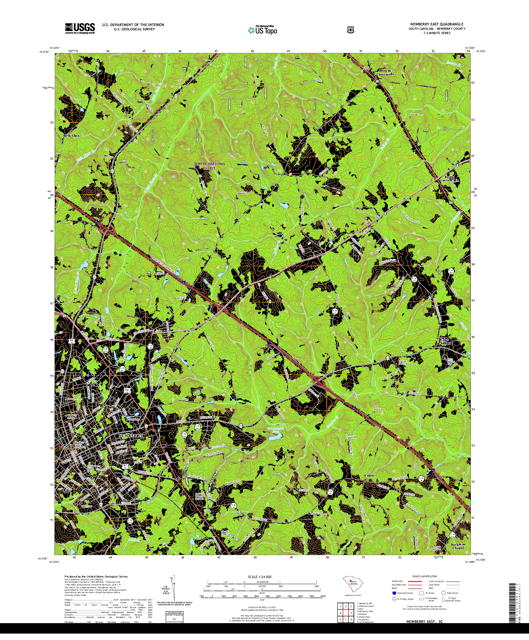 USGS US TOPO 7.5-MINUTE MAP FOR NEWBERRY EAST, SC 2020