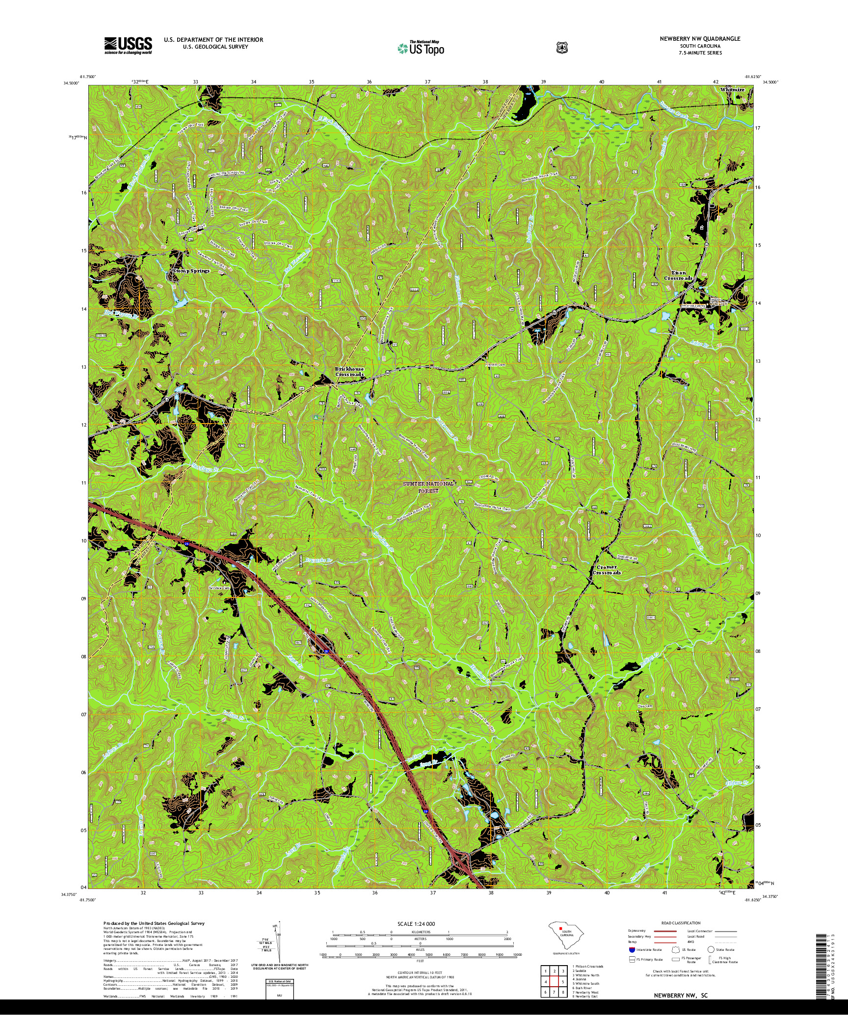 USGS US TOPO 7.5-MINUTE MAP FOR NEWBERRY NW, SC 2020