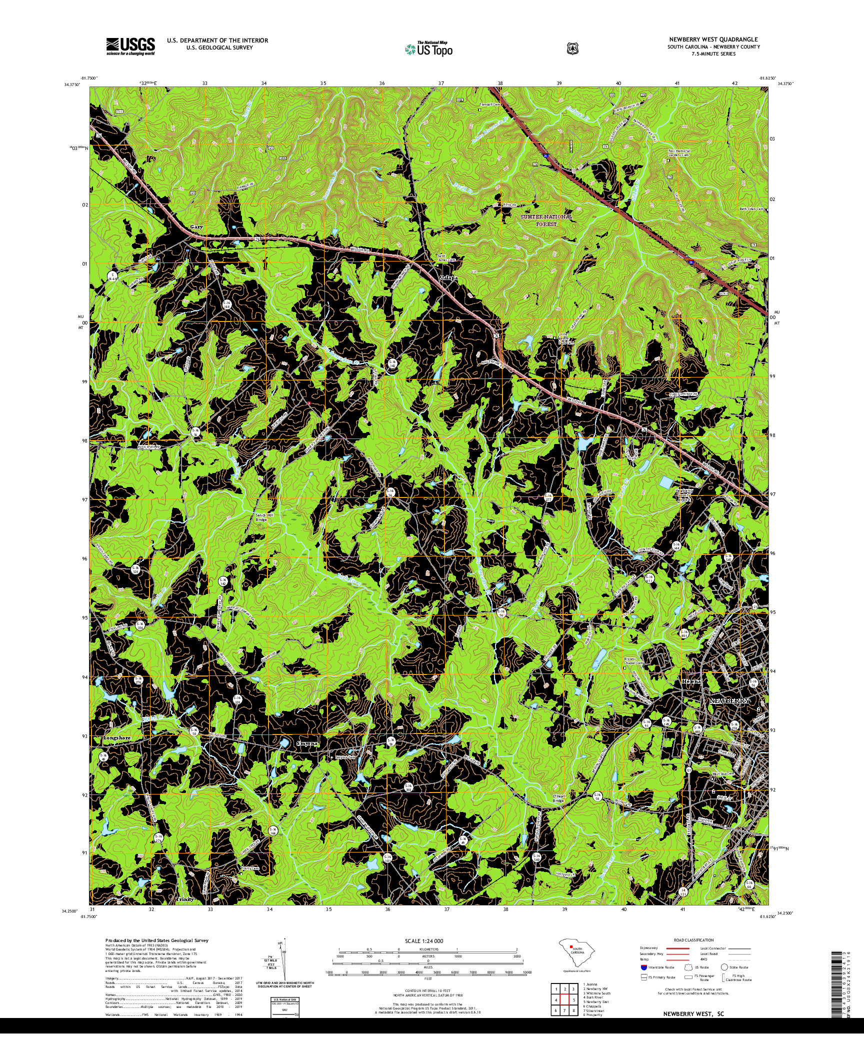 USGS US TOPO 7.5-MINUTE MAP FOR NEWBERRY WEST, SC 2020