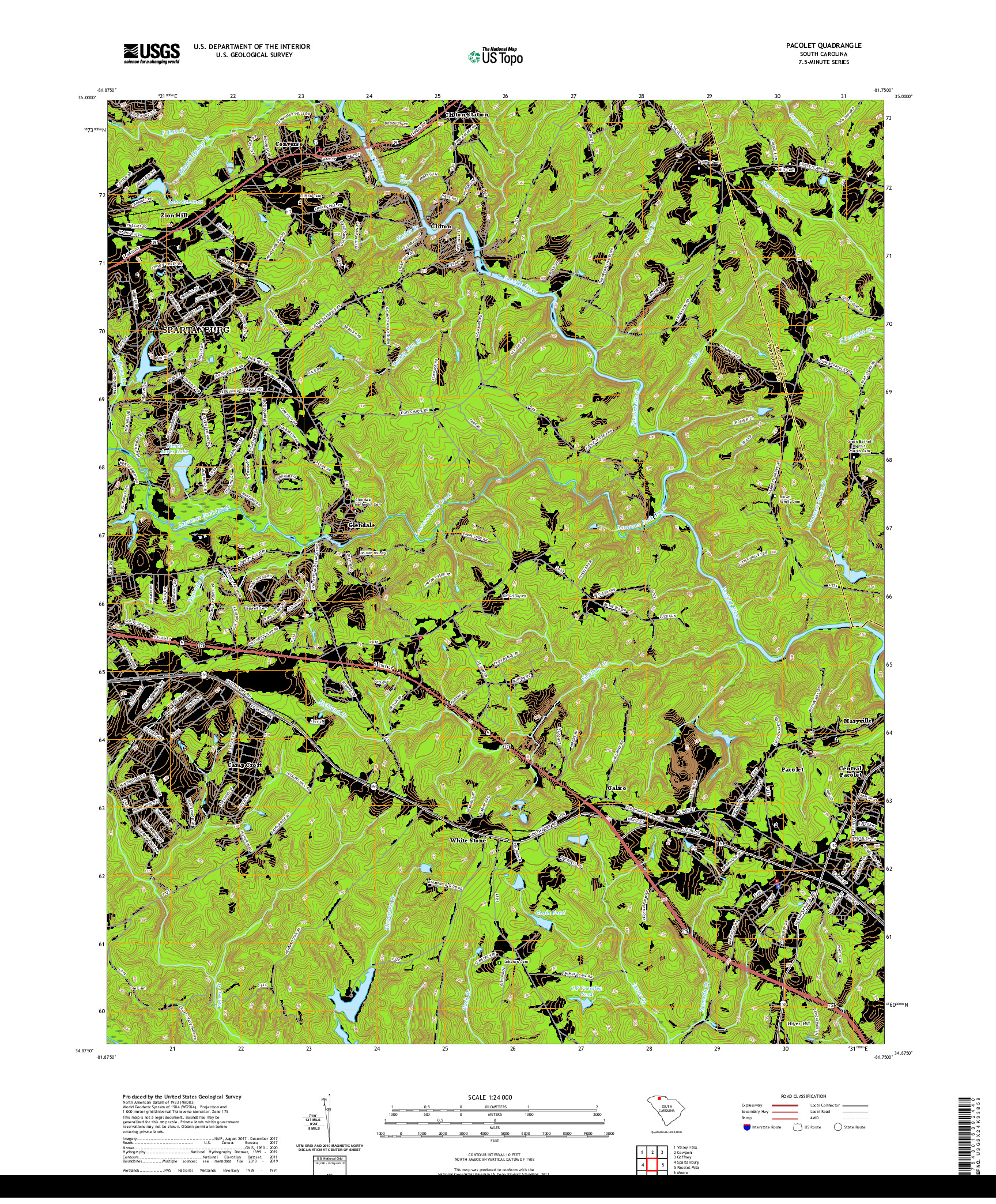 USGS US TOPO 7.5-MINUTE MAP FOR PACOLET, SC 2020