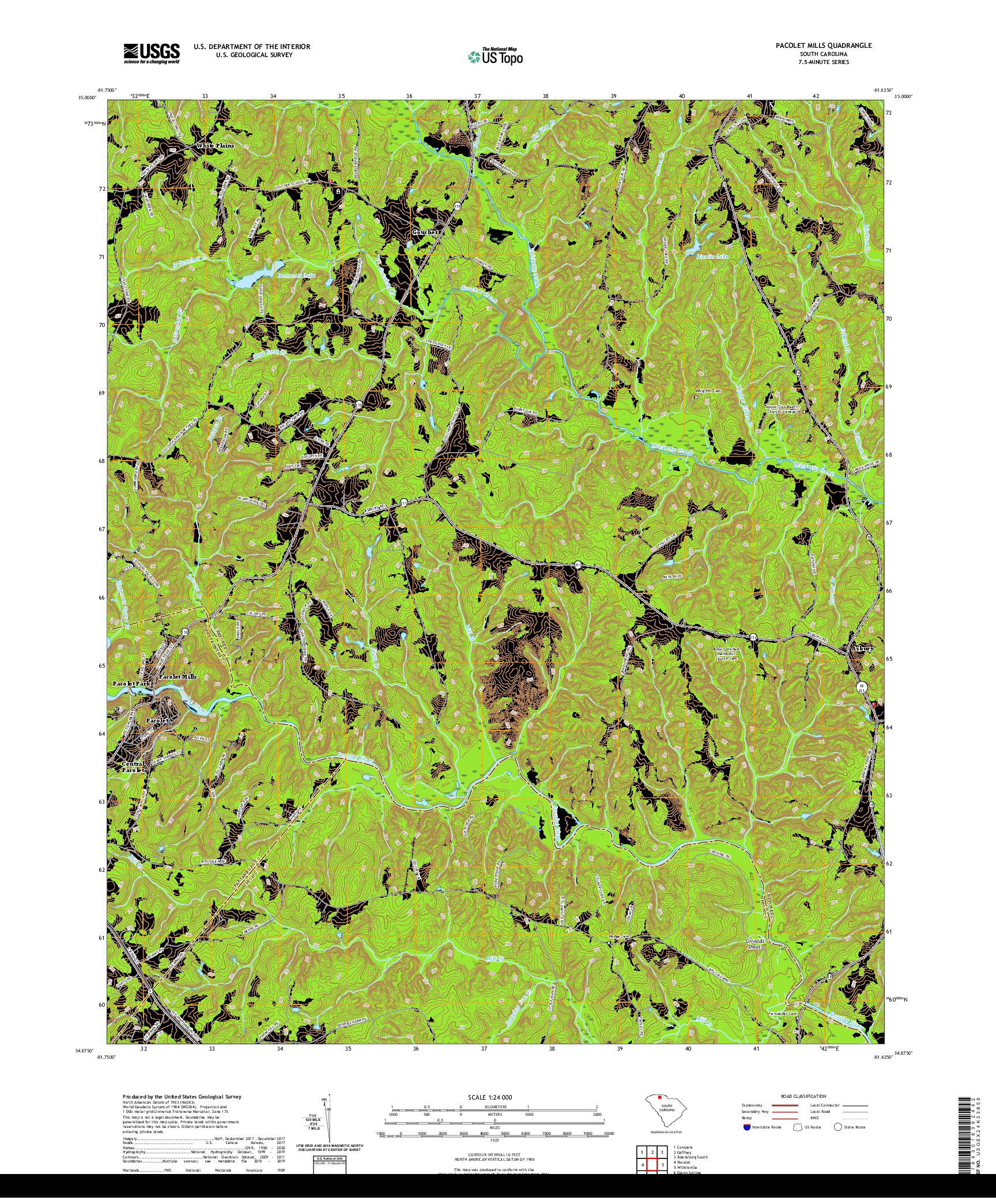 USGS US TOPO 7.5-MINUTE MAP FOR PACOLET MILLS, SC 2020