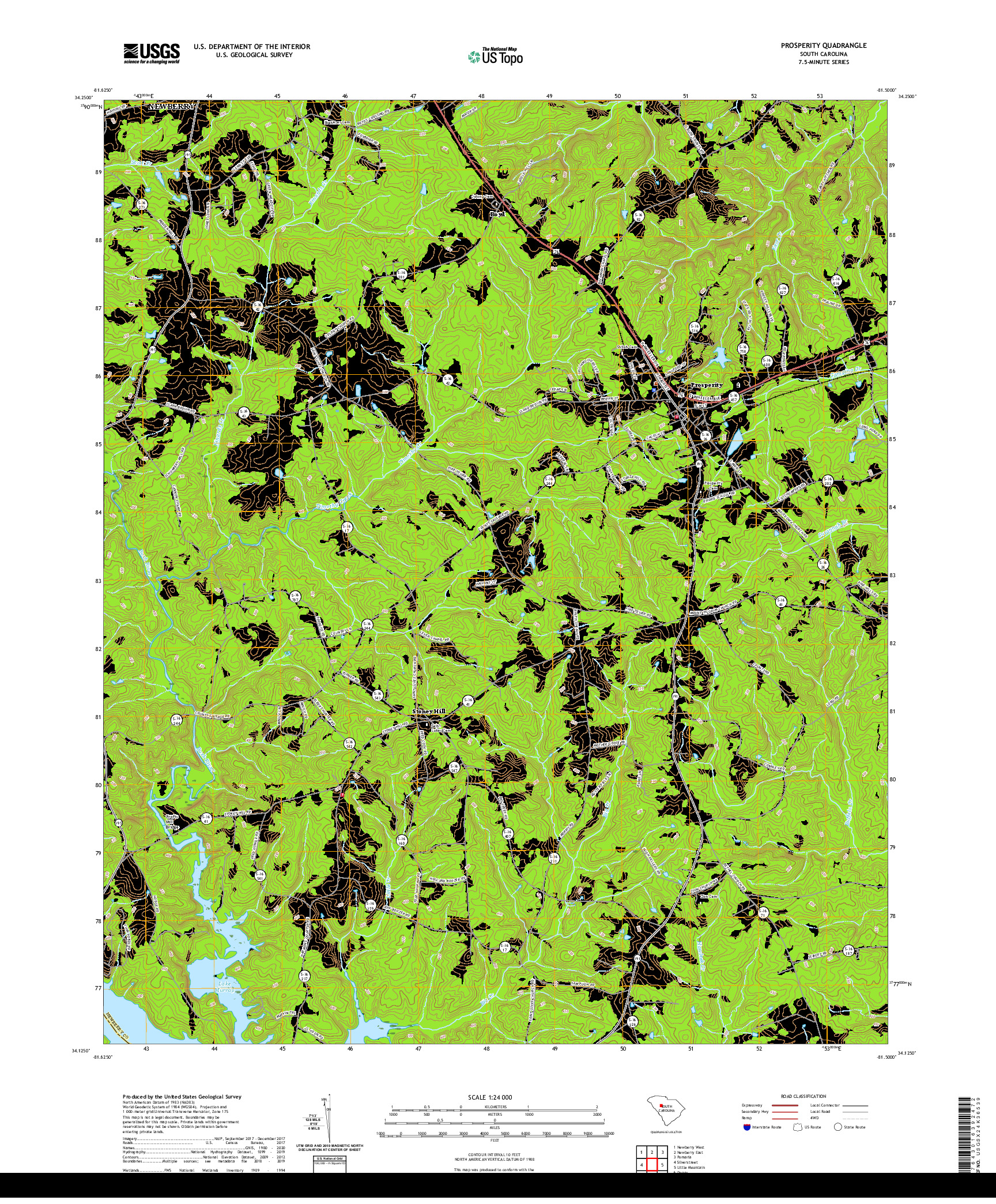 USGS US TOPO 7.5-MINUTE MAP FOR PROSPERITY, SC 2020