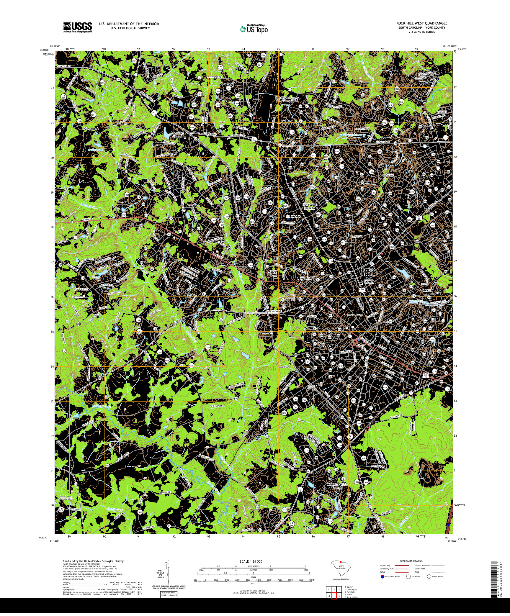 USGS US TOPO 7.5-MINUTE MAP FOR ROCK HILL WEST, SC 2020