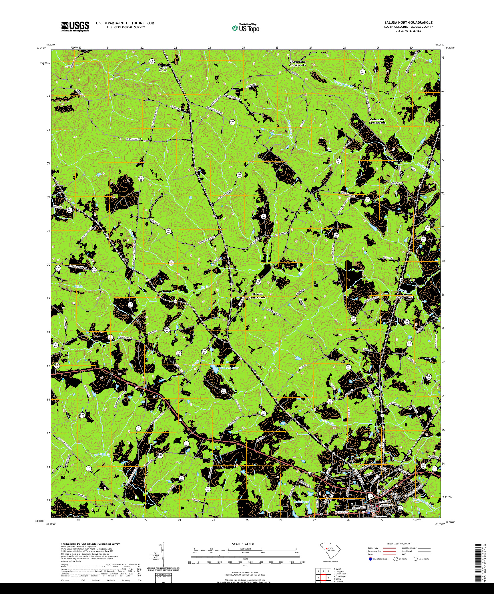 USGS US TOPO 7.5-MINUTE MAP FOR SALUDA NORTH, SC 2020