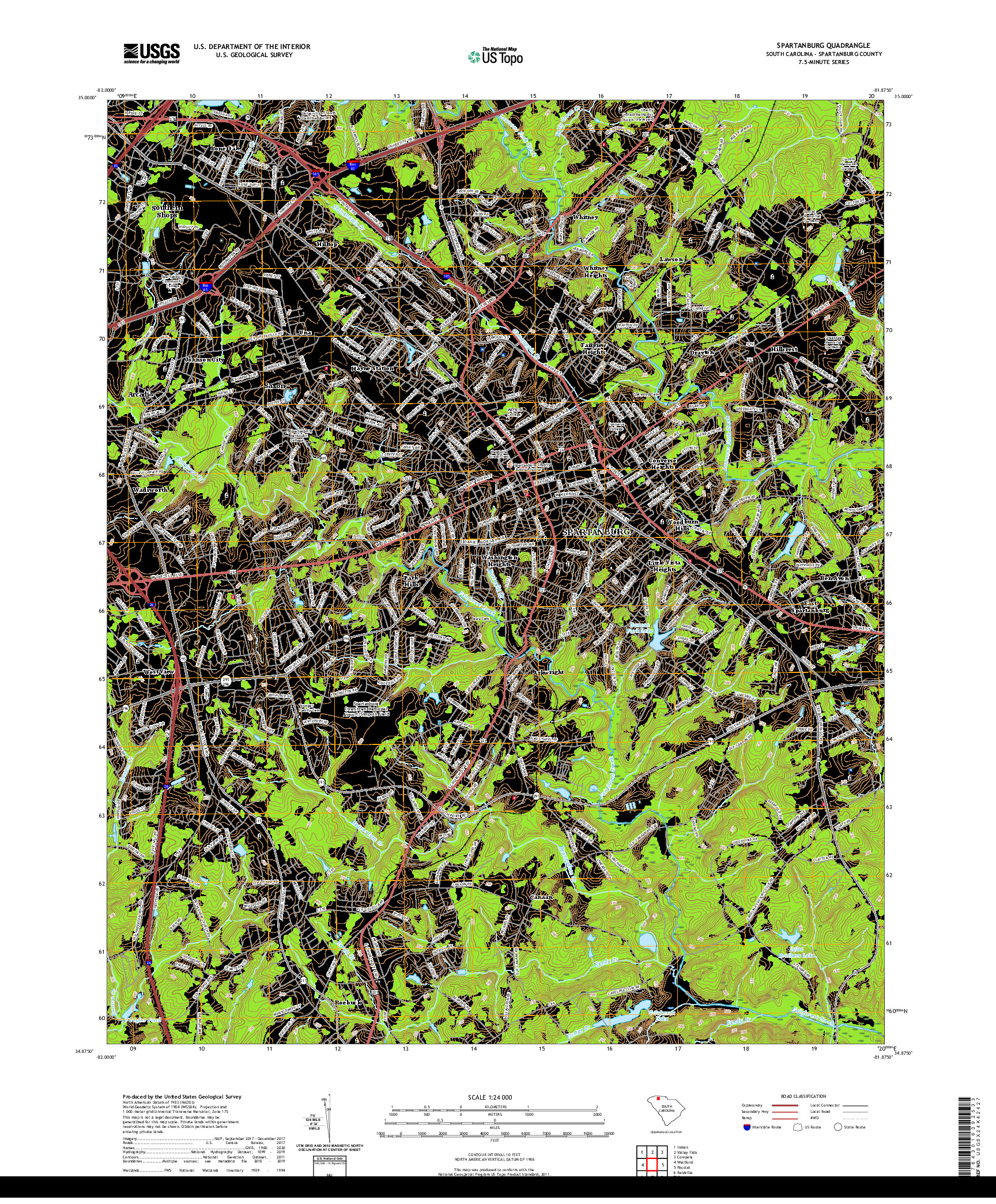 USGS US TOPO 7.5-MINUTE MAP FOR SPARTANBURG, SC 2020