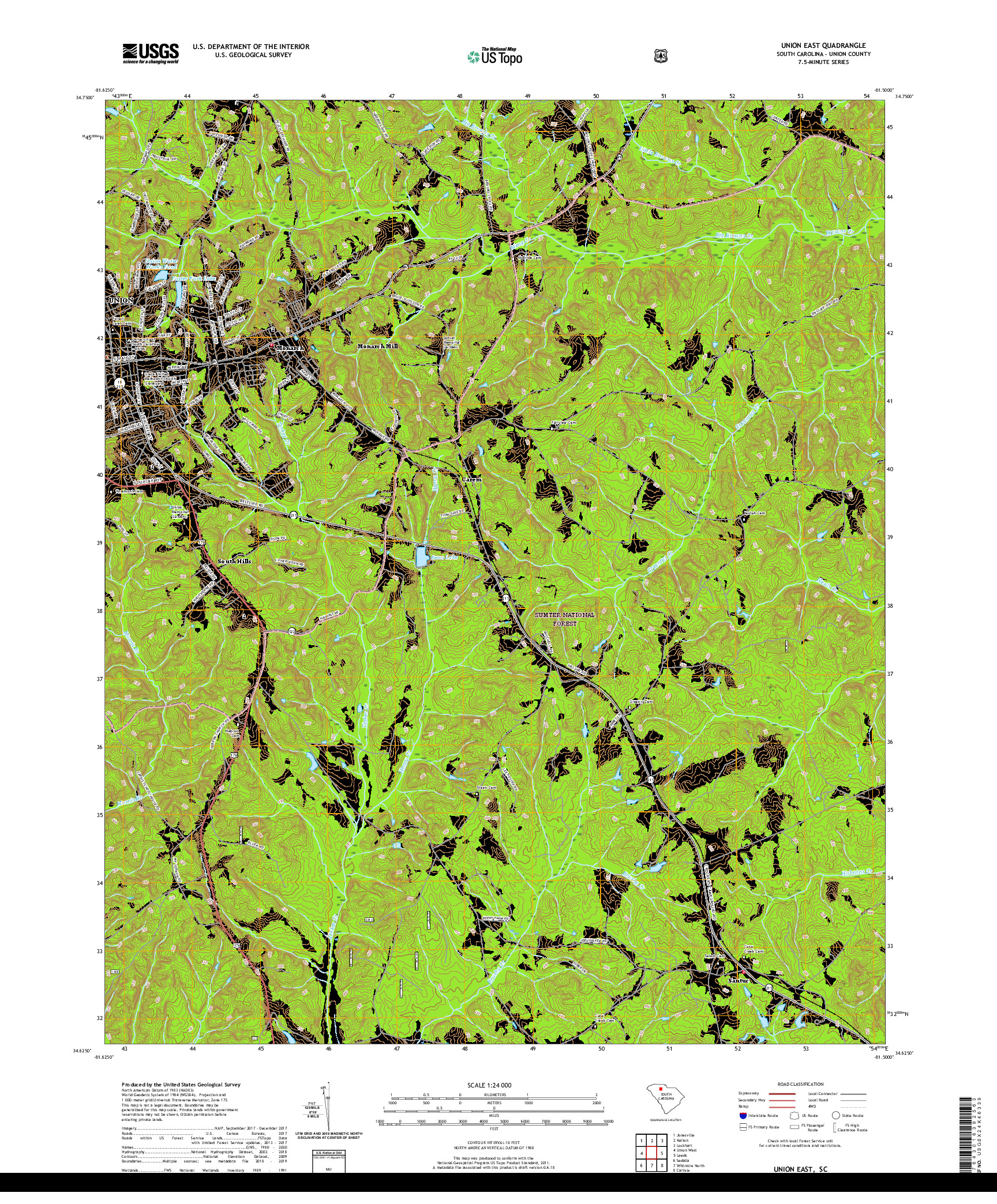 USGS US TOPO 7.5-MINUTE MAP FOR UNION EAST, SC 2020