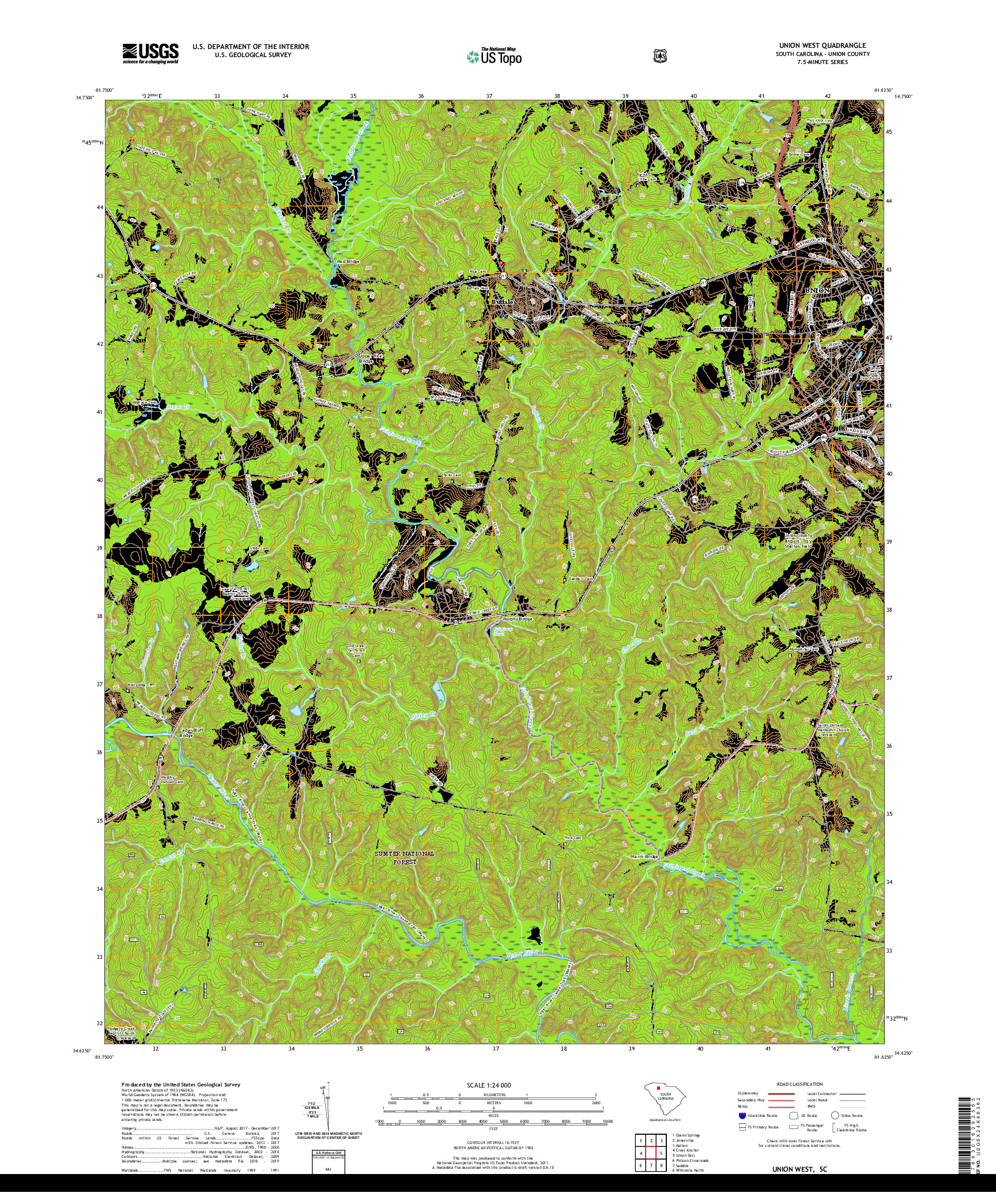 USGS US TOPO 7.5-MINUTE MAP FOR UNION WEST, SC 2020