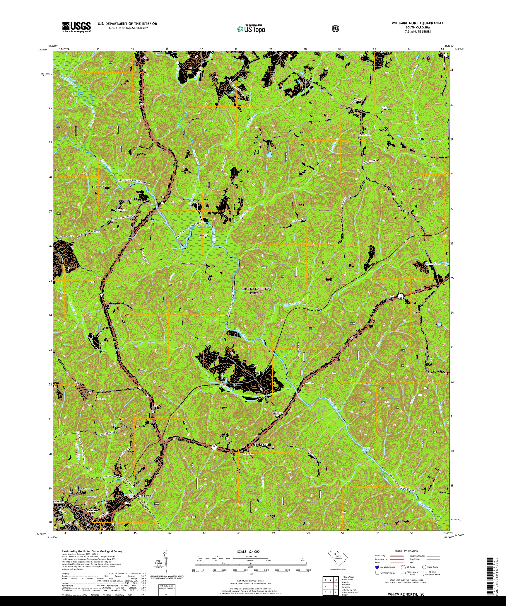 USGS US TOPO 7.5-MINUTE MAP FOR WHITMIRE NORTH, SC 2020