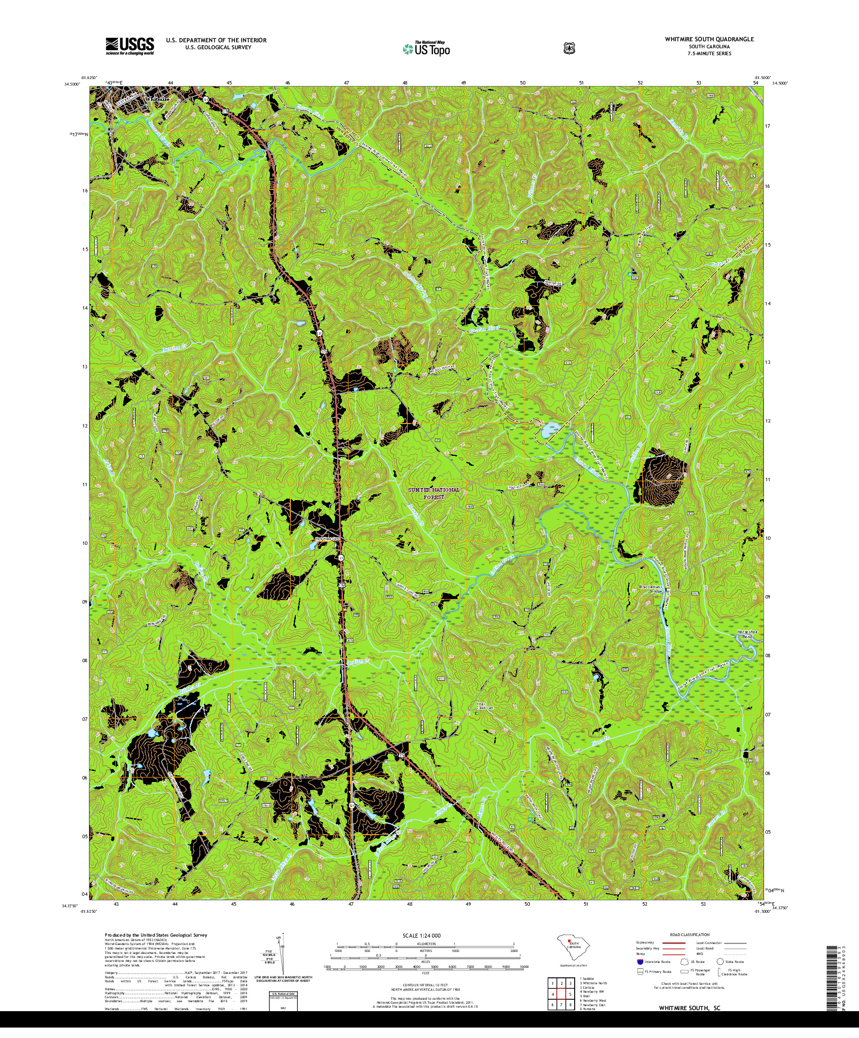 USGS US TOPO 7.5-MINUTE MAP FOR WHITMIRE SOUTH, SC 2020