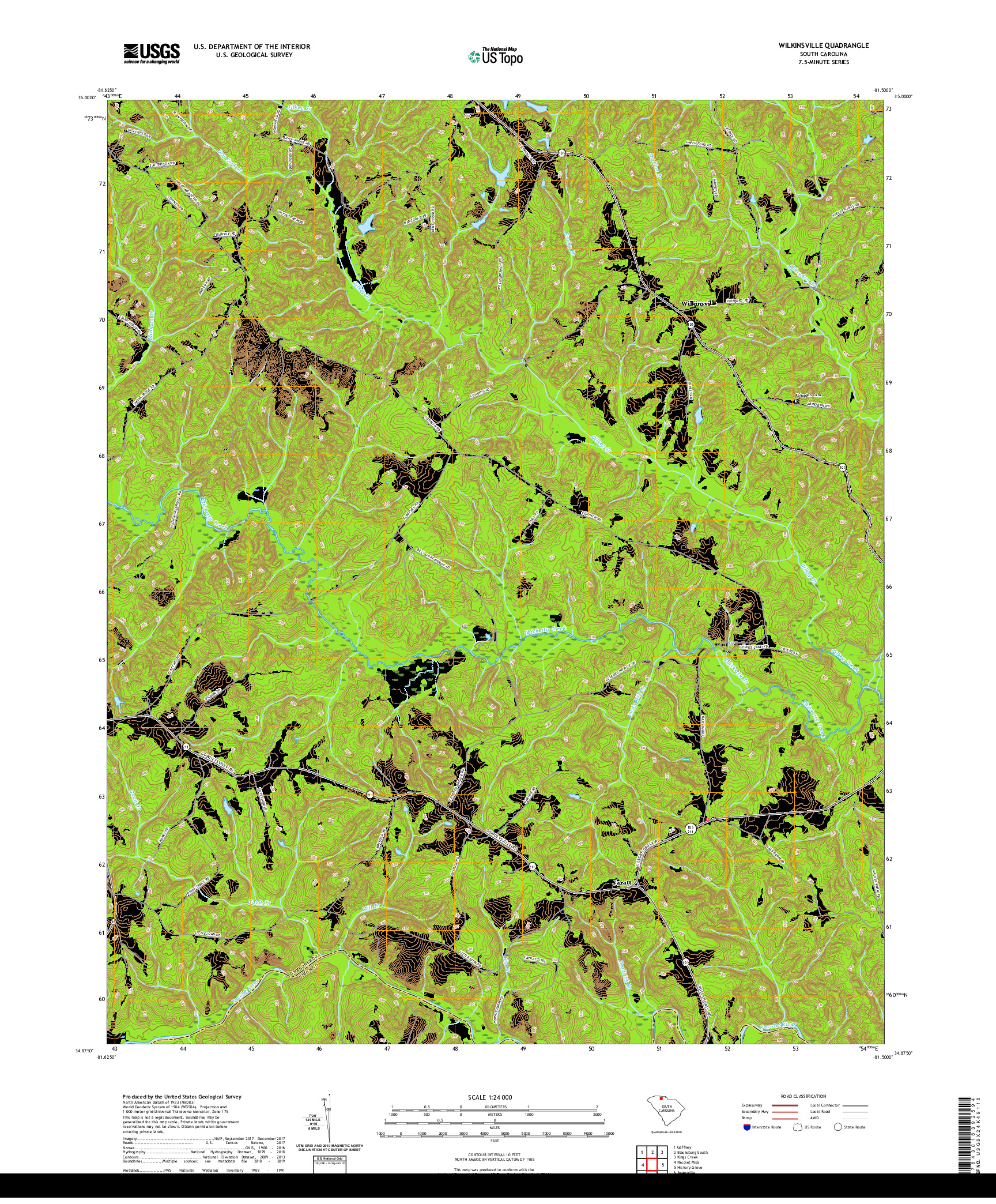 USGS US TOPO 7.5-MINUTE MAP FOR WILKINSVILLE, SC 2020