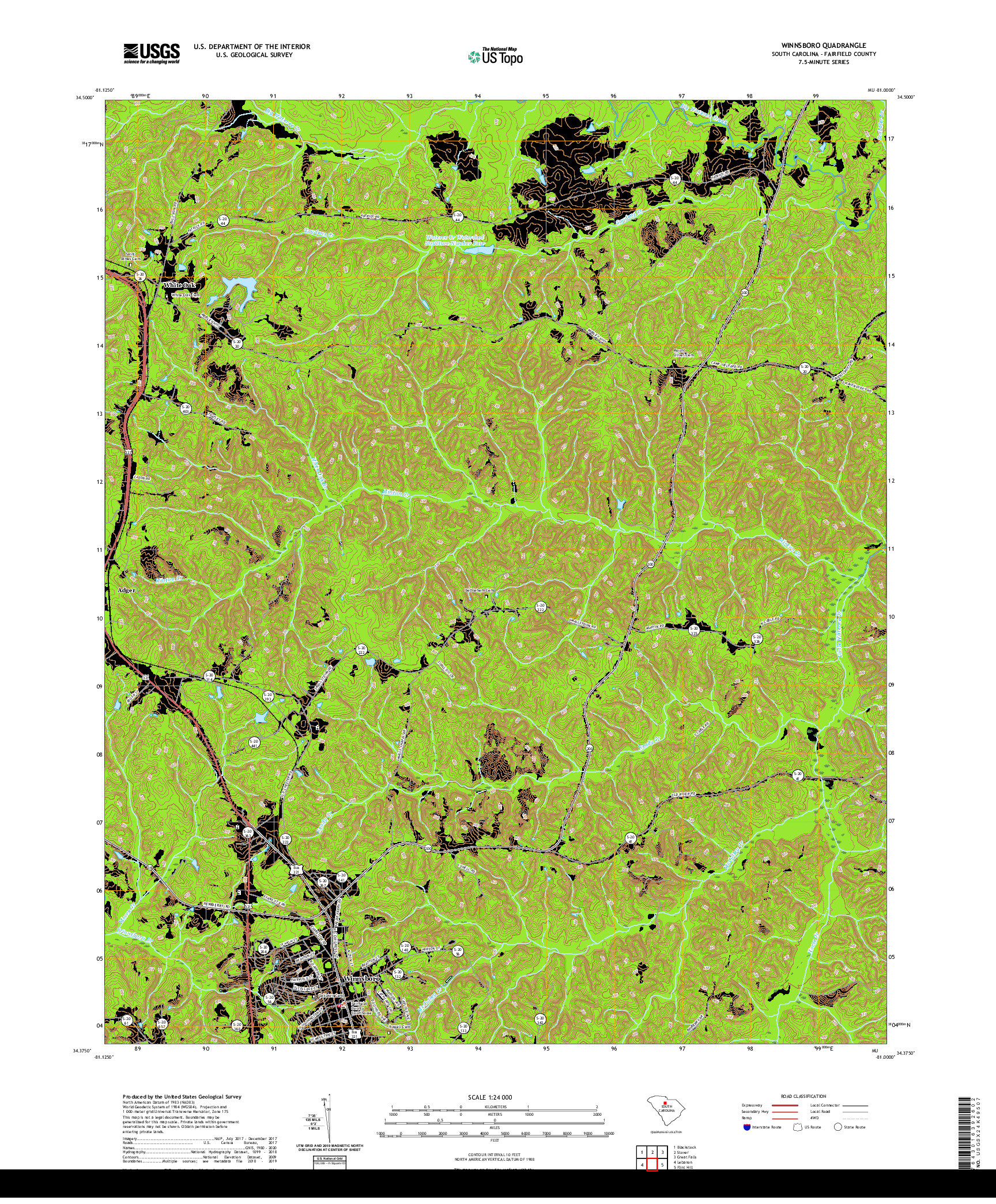 USGS US TOPO 7.5-MINUTE MAP FOR WINNSBORO, SC 2020