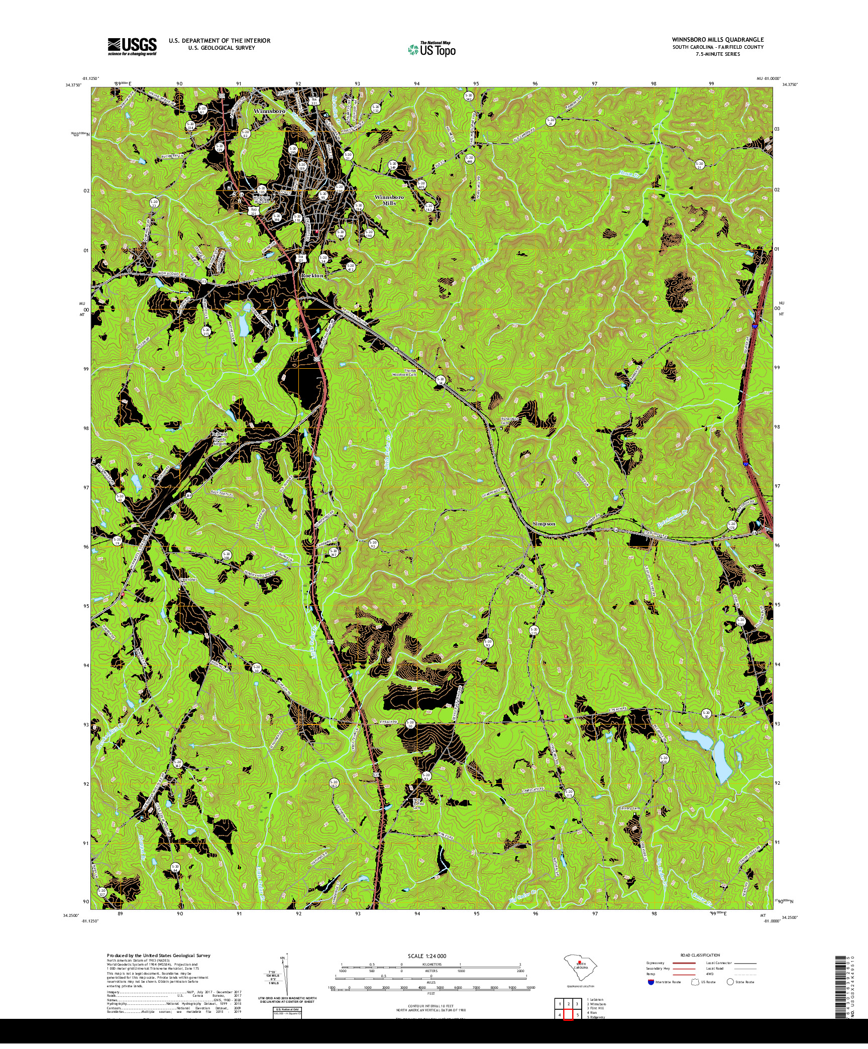 USGS US TOPO 7.5-MINUTE MAP FOR WINNSBORO MILLS, SC 2020