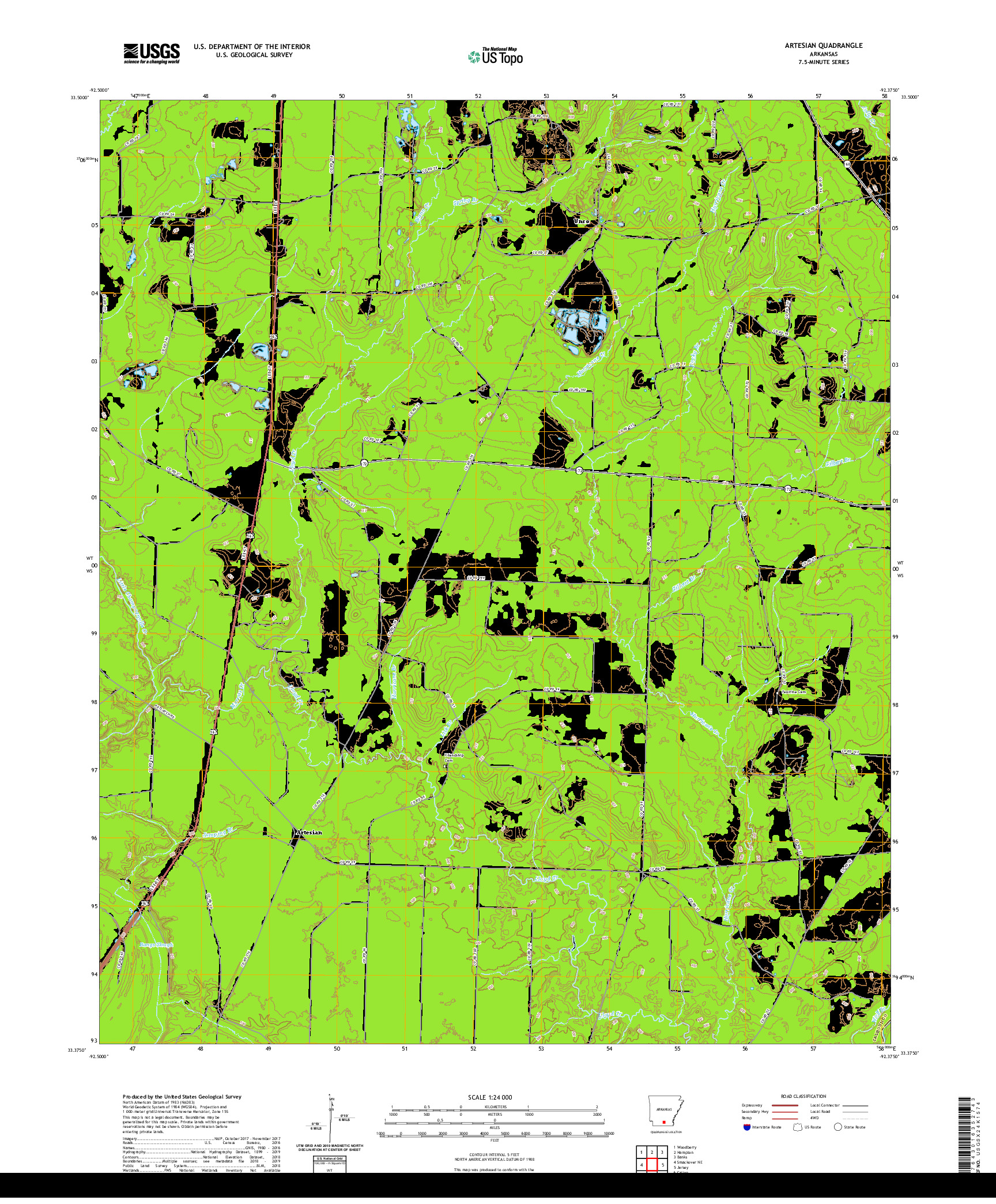 USGS US TOPO 7.5-MINUTE MAP FOR ARTESIAN, AR 2020