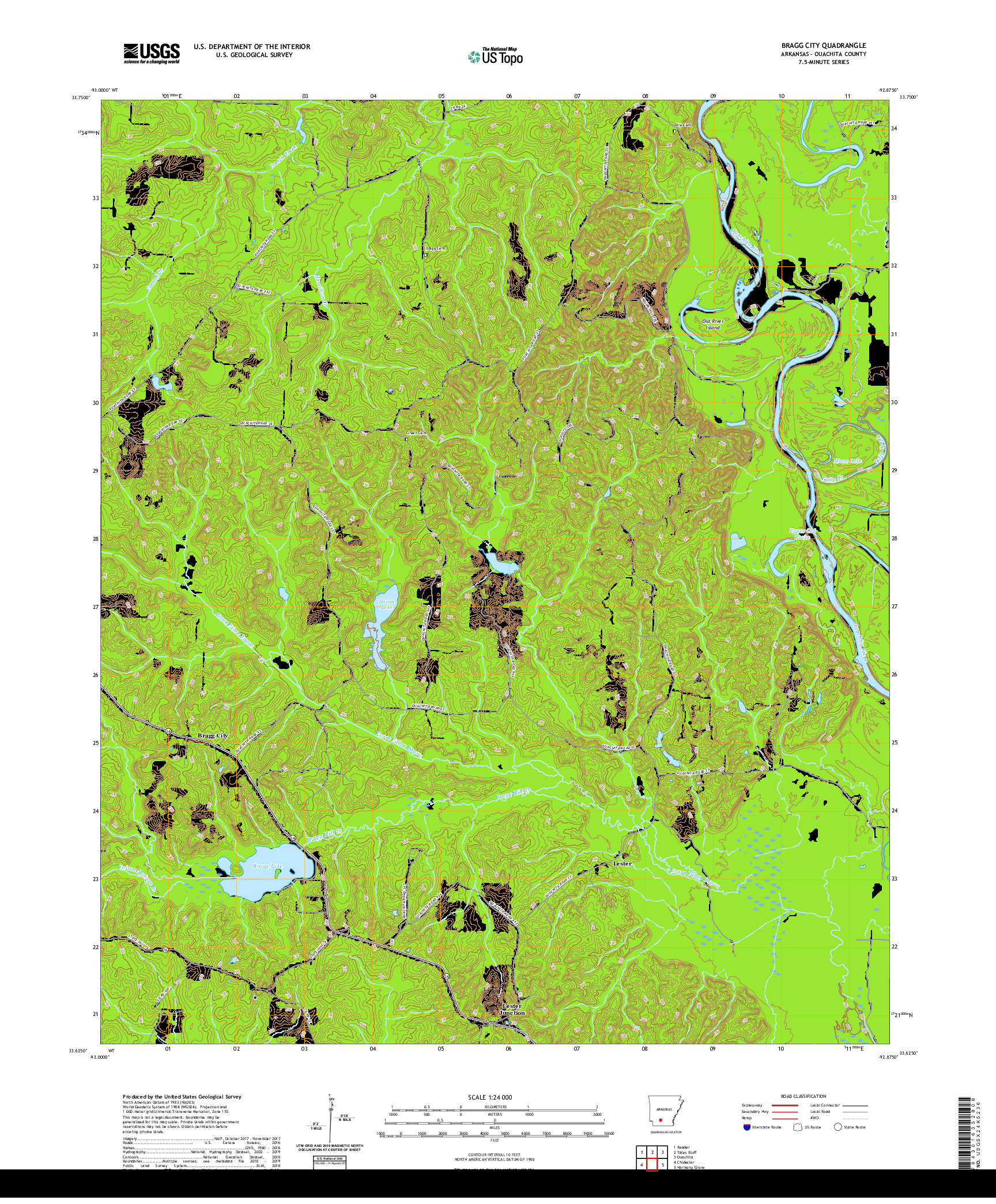 USGS US TOPO 7.5-MINUTE MAP FOR BRAGG CITY, AR 2020