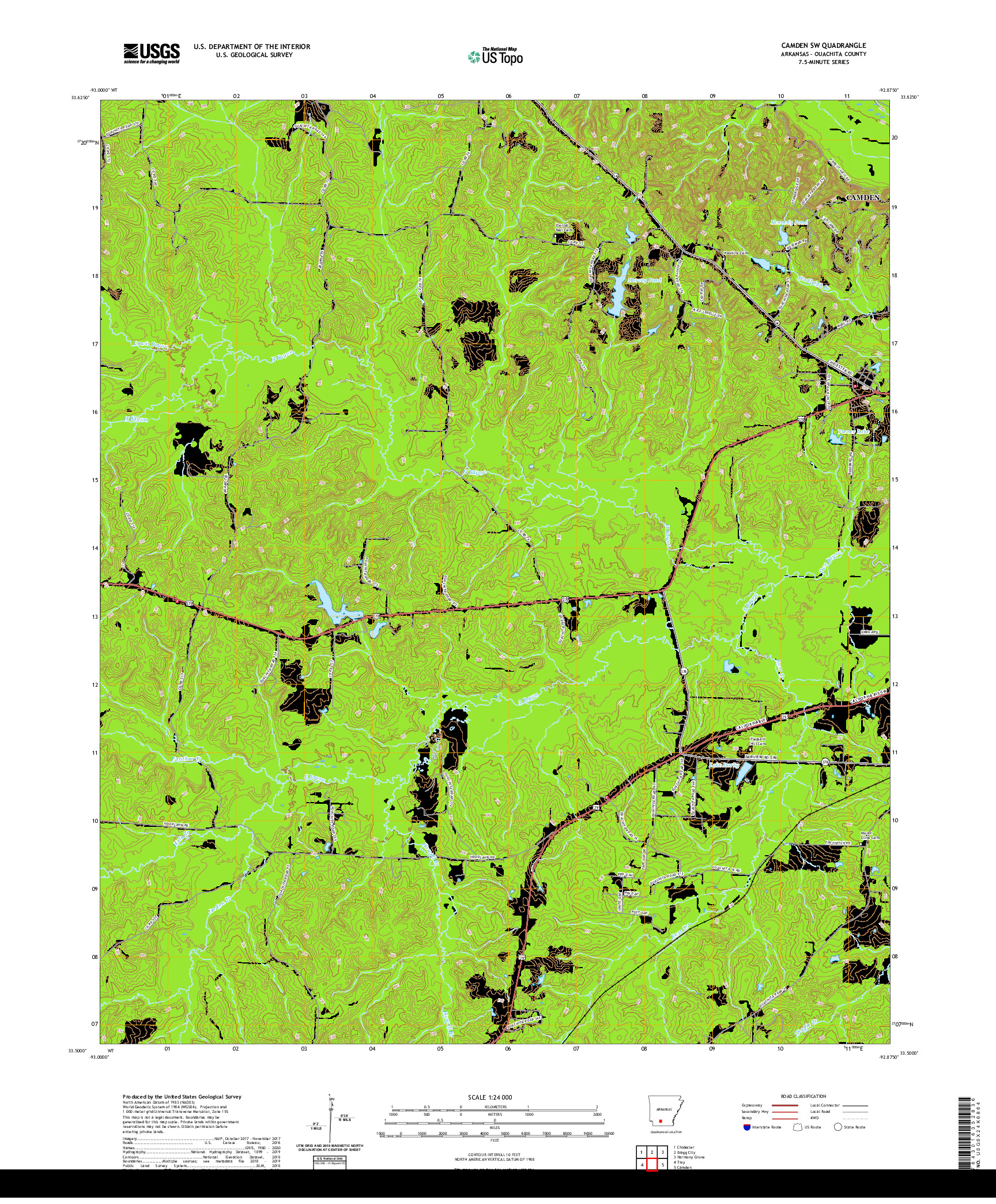 USGS US TOPO 7.5-MINUTE MAP FOR CAMDEN SW, AR 2020
