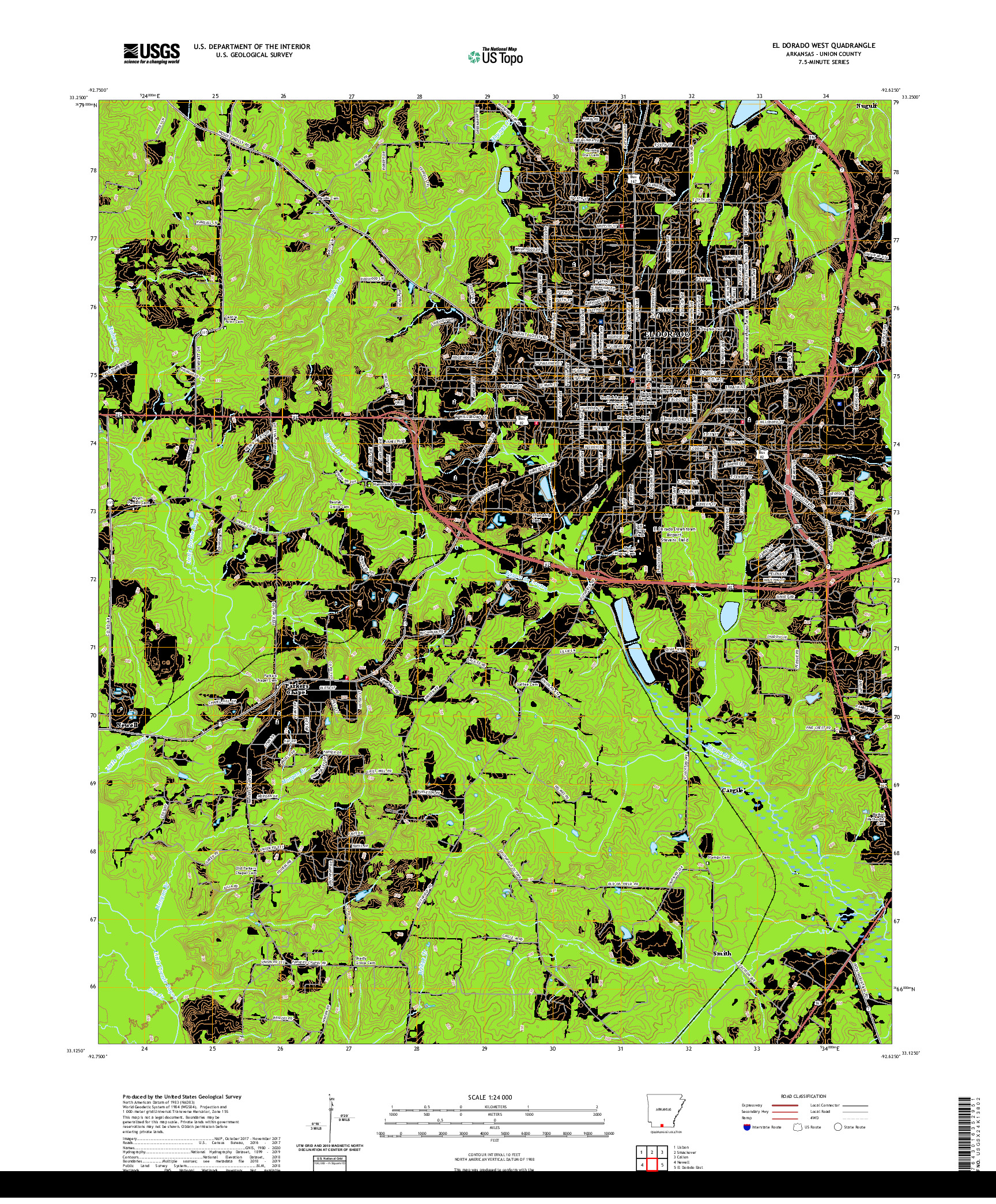USGS US TOPO 7.5-MINUTE MAP FOR EL DORADO WEST, AR 2020