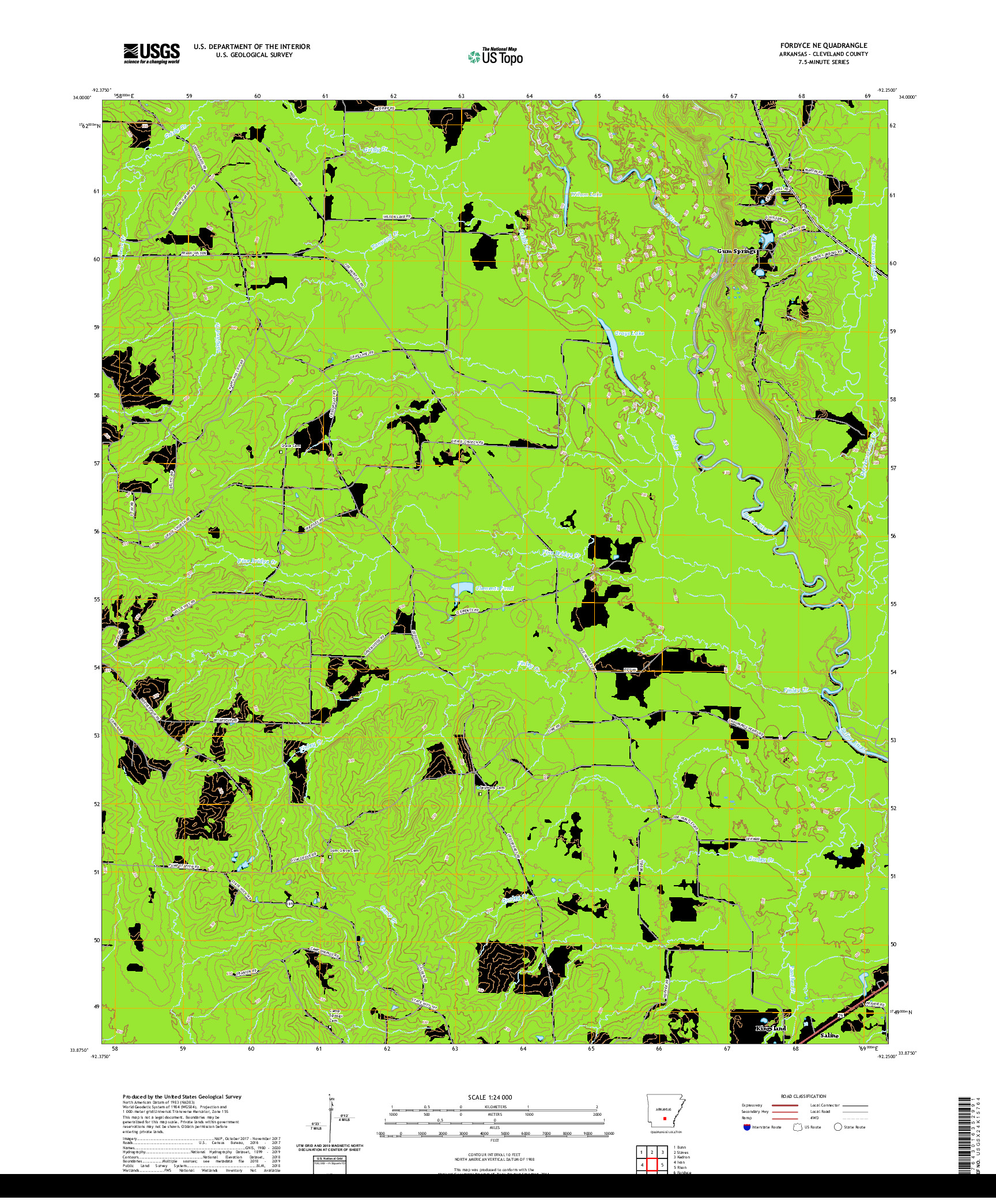 USGS US TOPO 7.5-MINUTE MAP FOR FORDYCE NE, AR 2020