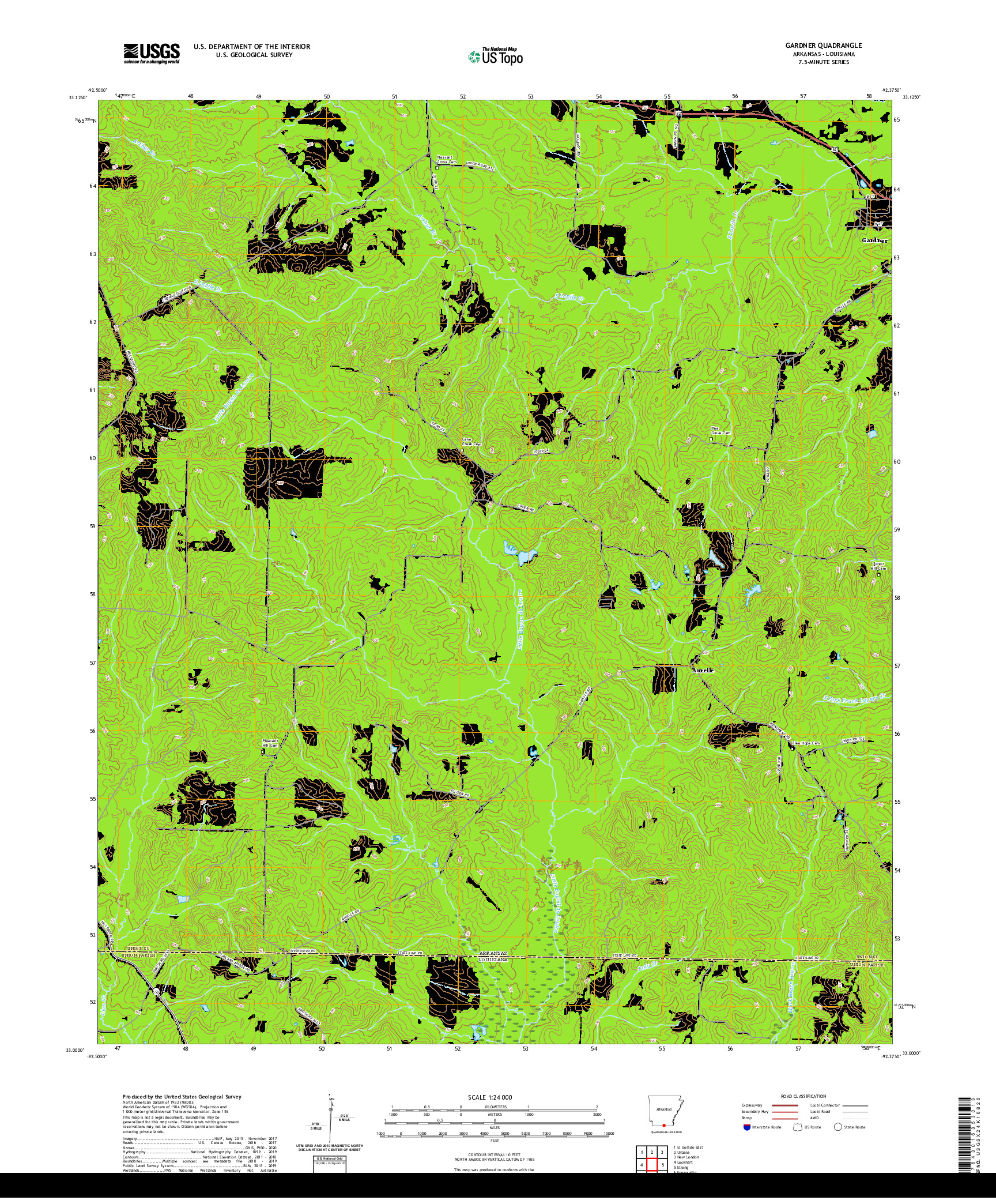 USGS US TOPO 7.5-MINUTE MAP FOR GARDNER, AR,LA 2020