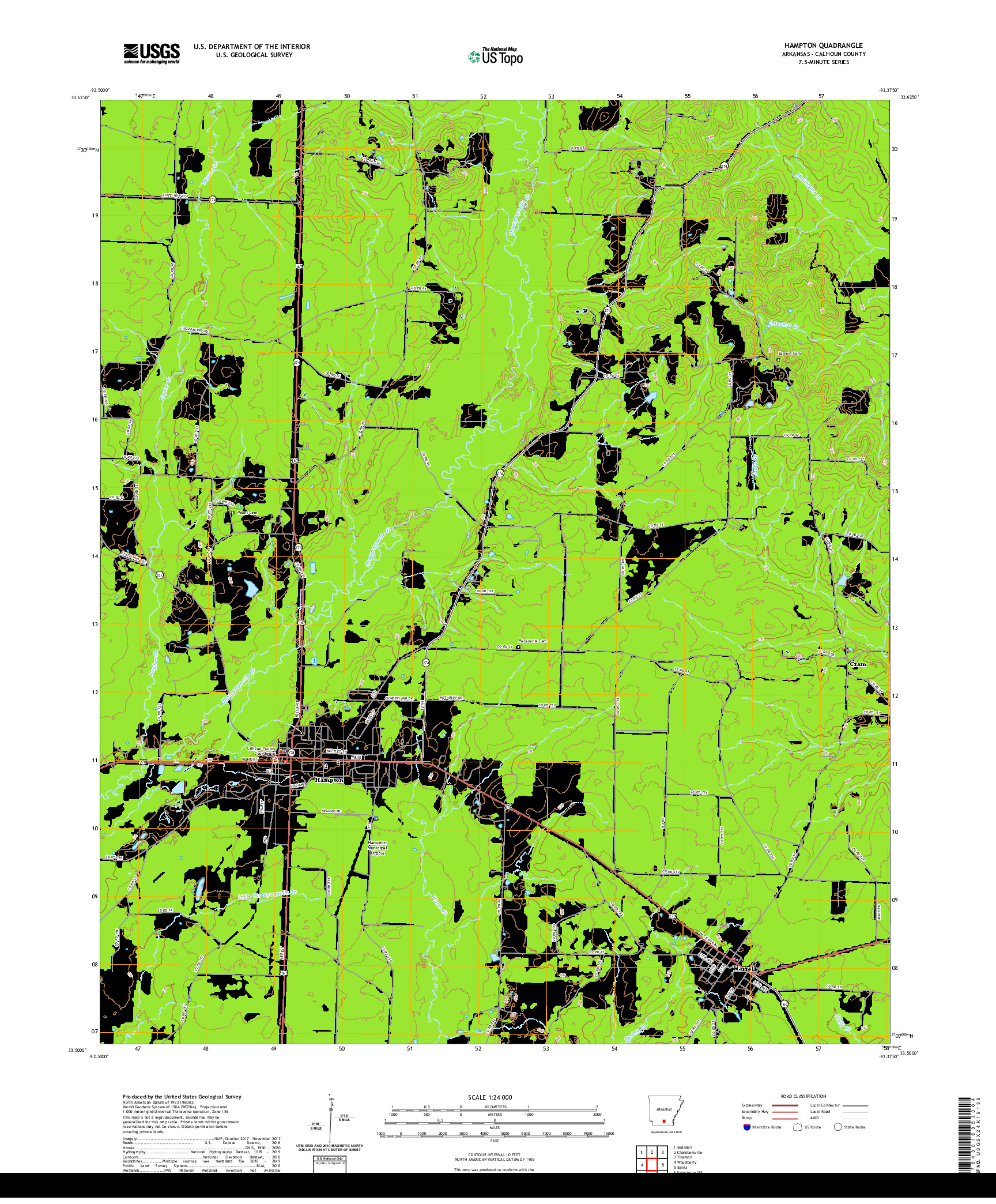 USGS US TOPO 7.5-MINUTE MAP FOR HAMPTON, AR 2020