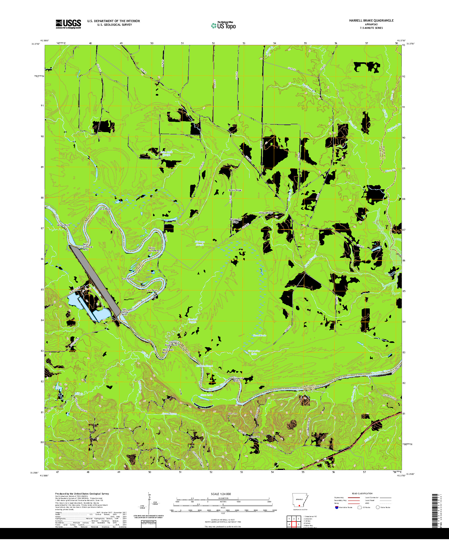 USGS US TOPO 7.5-MINUTE MAP FOR HARRELL BRAKE, AR 2020