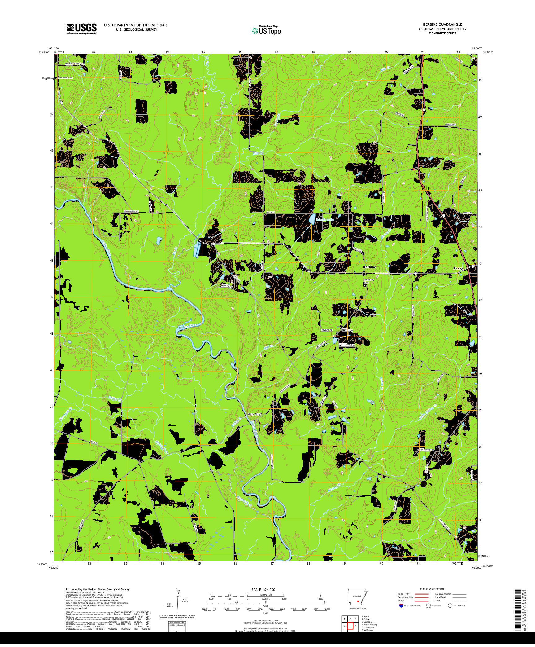 USGS US TOPO 7.5-MINUTE MAP FOR HERBINE, AR 2020