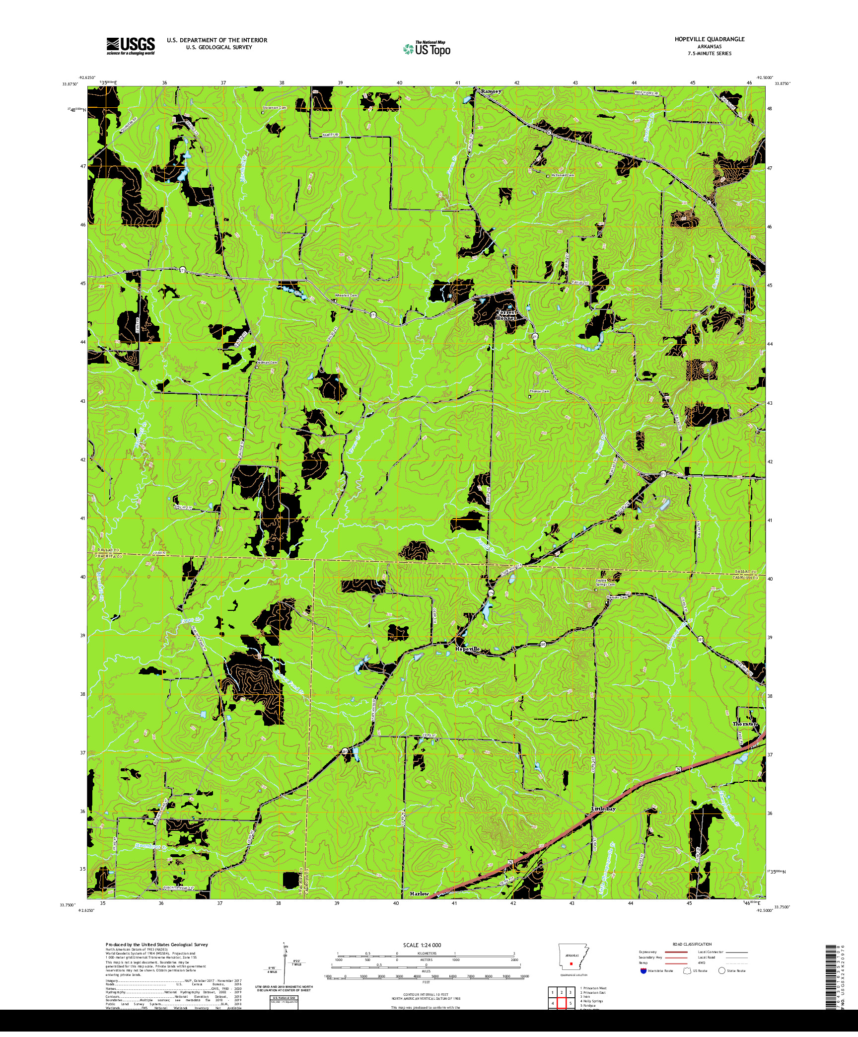 USGS US TOPO 7.5-MINUTE MAP FOR HOPEVILLE, AR 2020