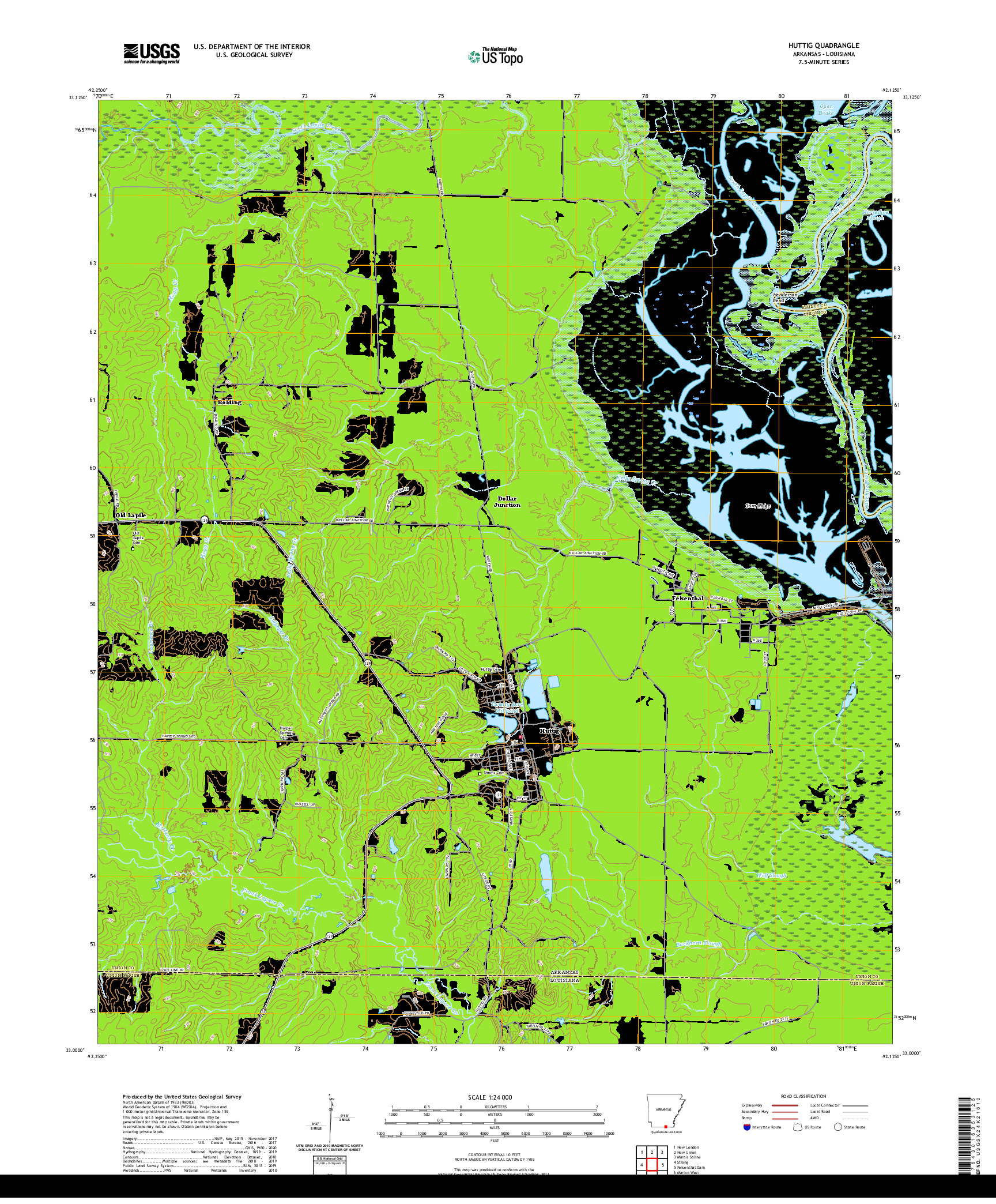 USGS US TOPO 7.5-MINUTE MAP FOR HUTTIG, AR,LA 2020