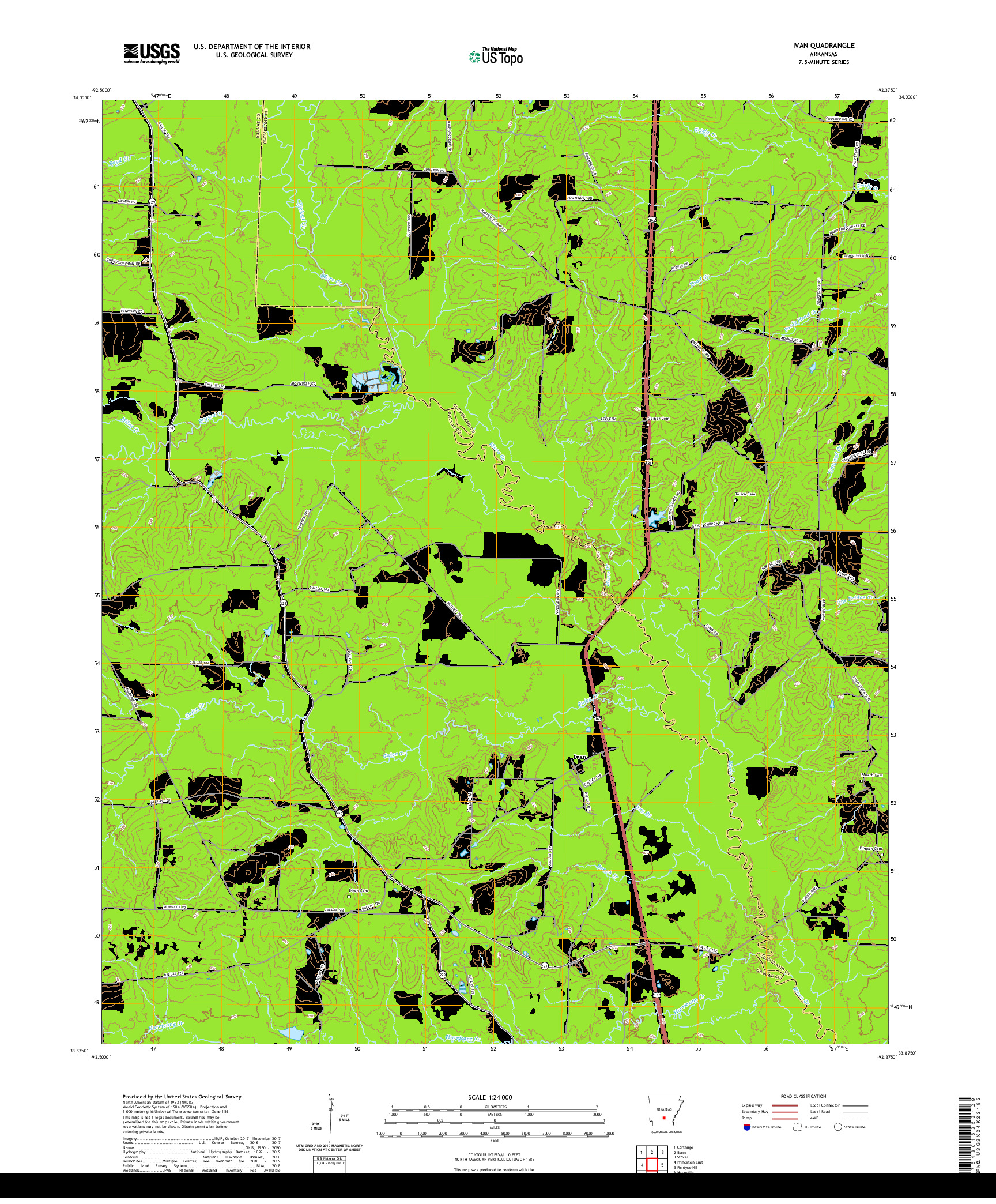 USGS US TOPO 7.5-MINUTE MAP FOR IVAN, AR 2020