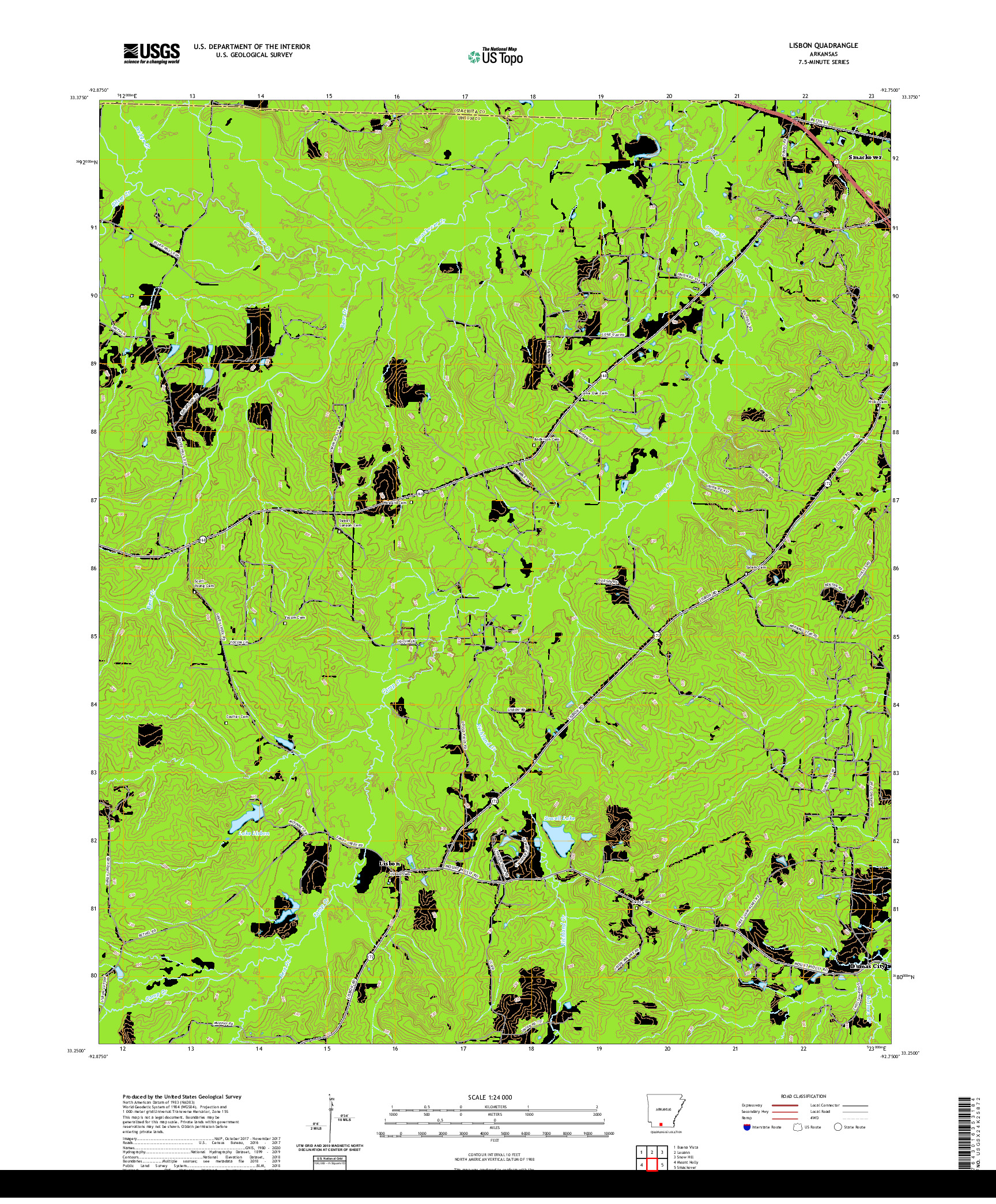 USGS US TOPO 7.5-MINUTE MAP FOR LISBON, AR 2020