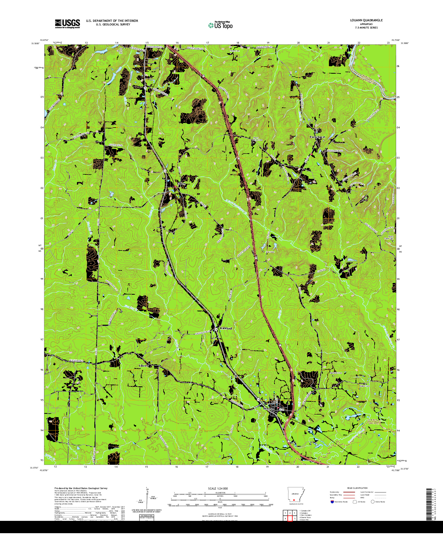 USGS US TOPO 7.5-MINUTE MAP FOR LOUANN, AR 2020