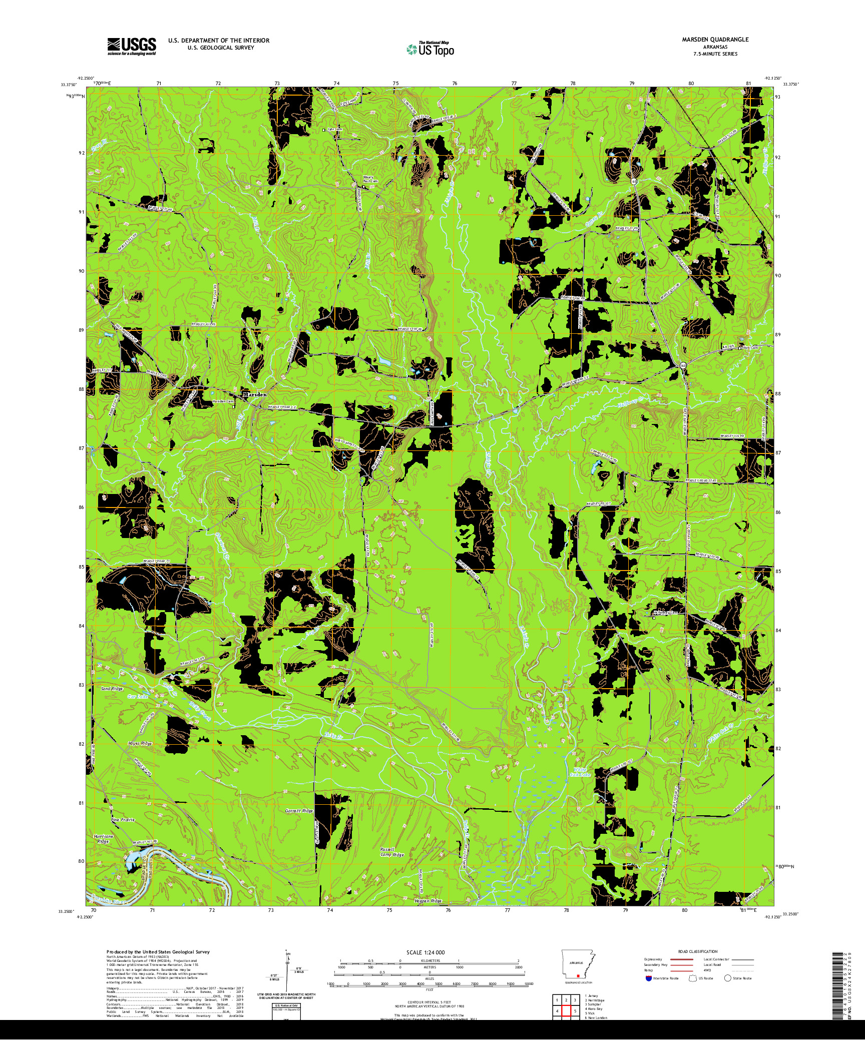 USGS US TOPO 7.5-MINUTE MAP FOR MARSDEN, AR 2020