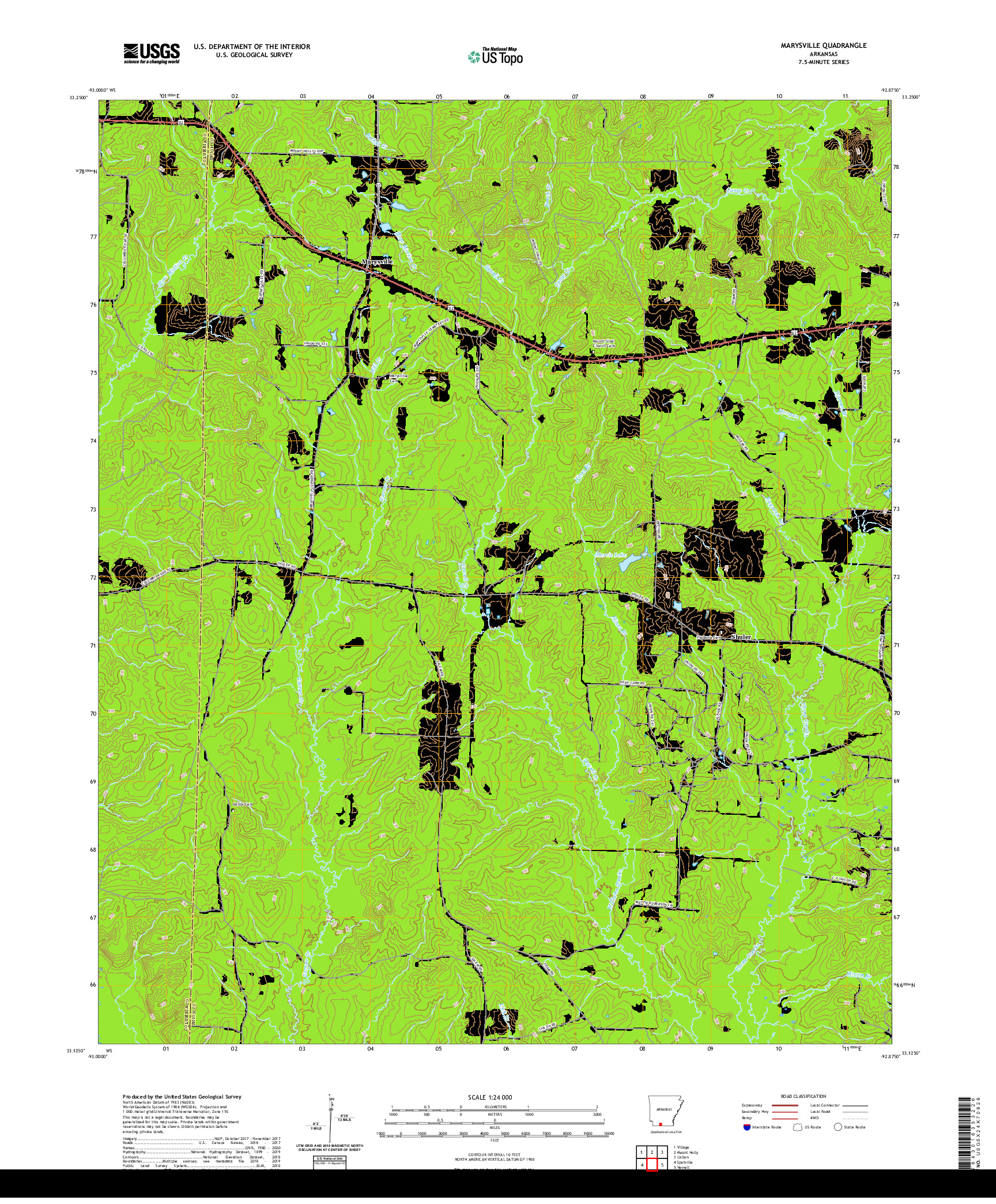 USGS US TOPO 7.5-MINUTE MAP FOR MARYSVILLE, AR 2020