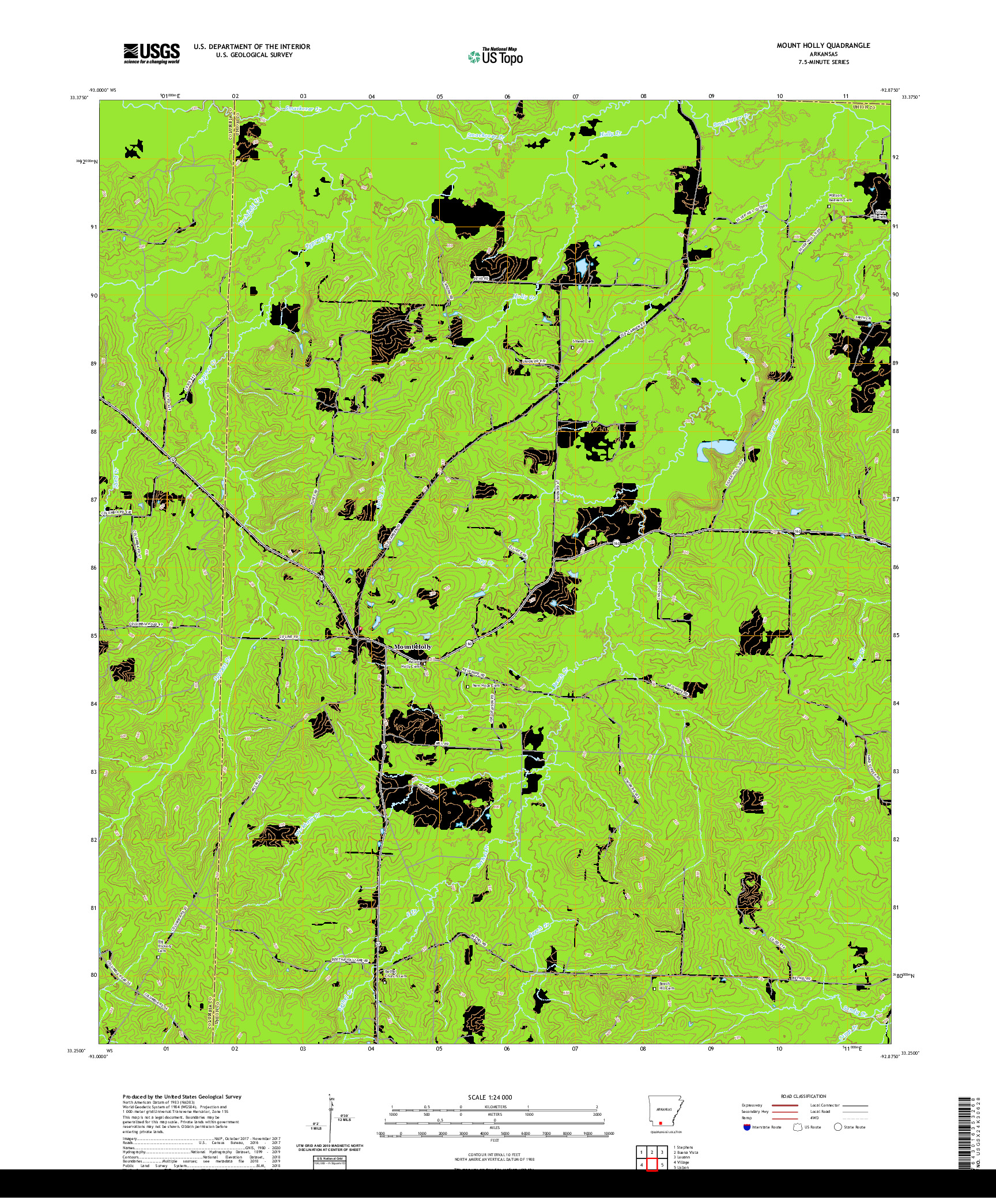 USGS US TOPO 7.5-MINUTE MAP FOR MOUNT HOLLY, AR 2020