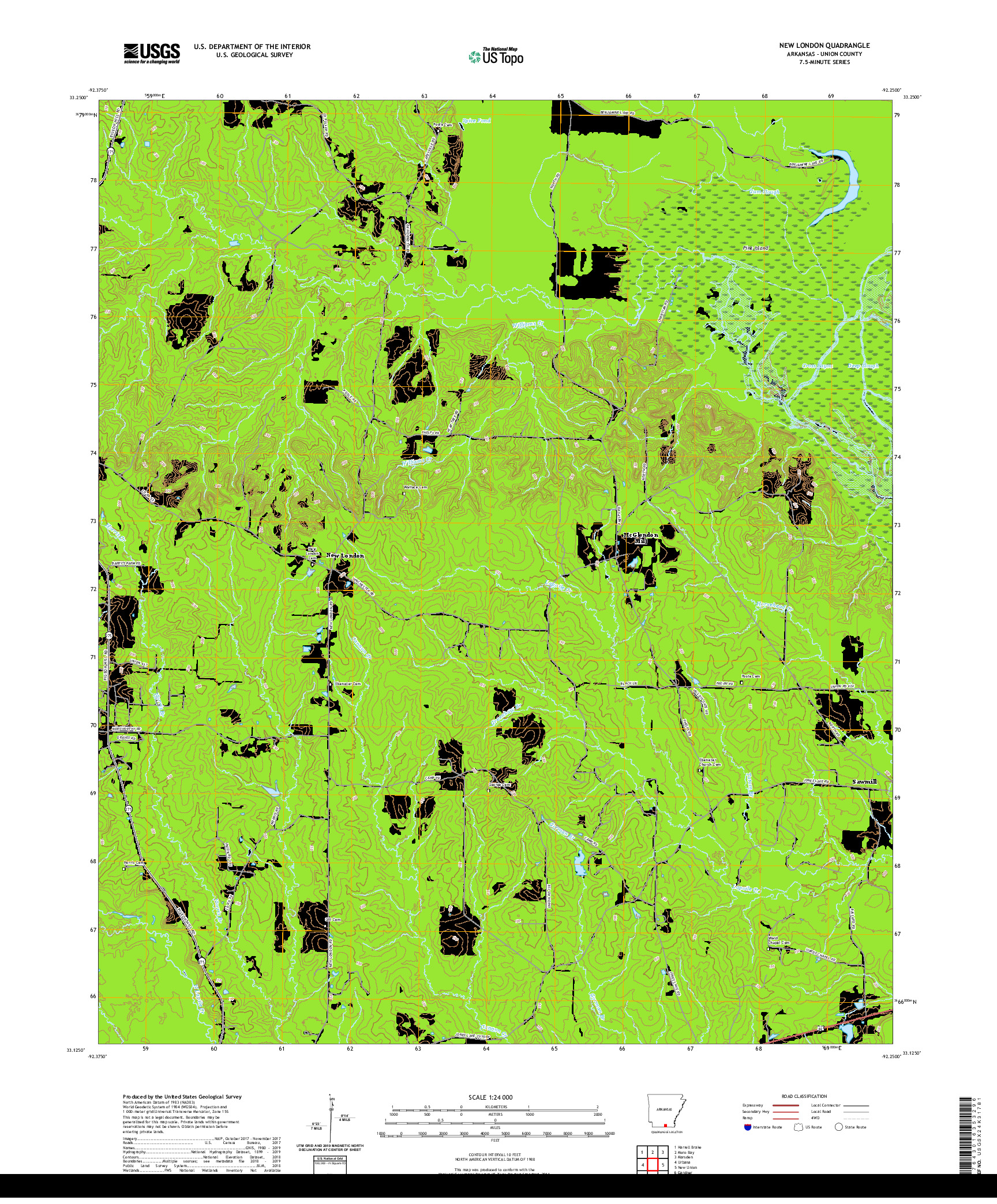 USGS US TOPO 7.5-MINUTE MAP FOR NEW LONDON, AR 2020