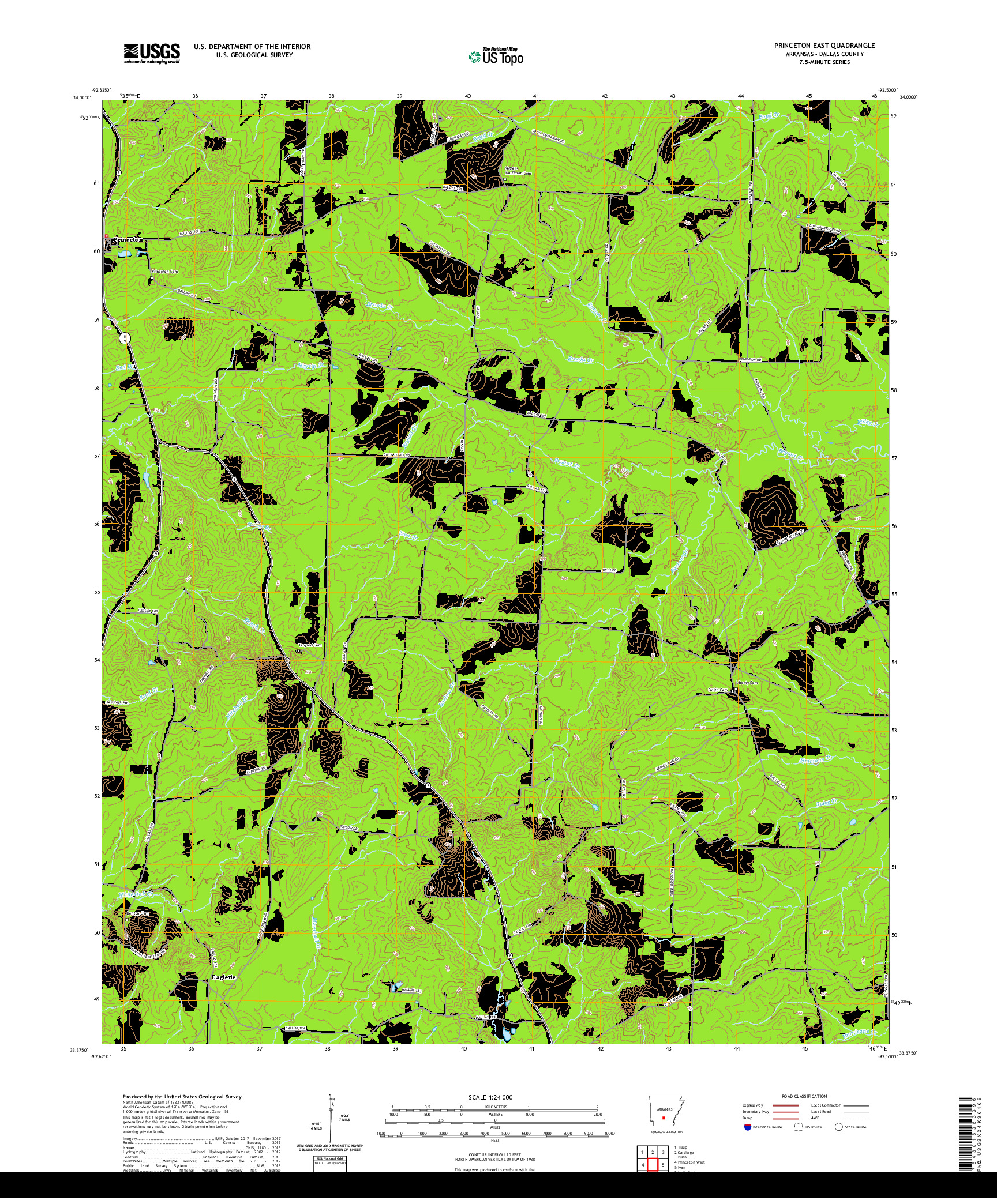 USGS US TOPO 7.5-MINUTE MAP FOR PRINCETON EAST, AR 2020