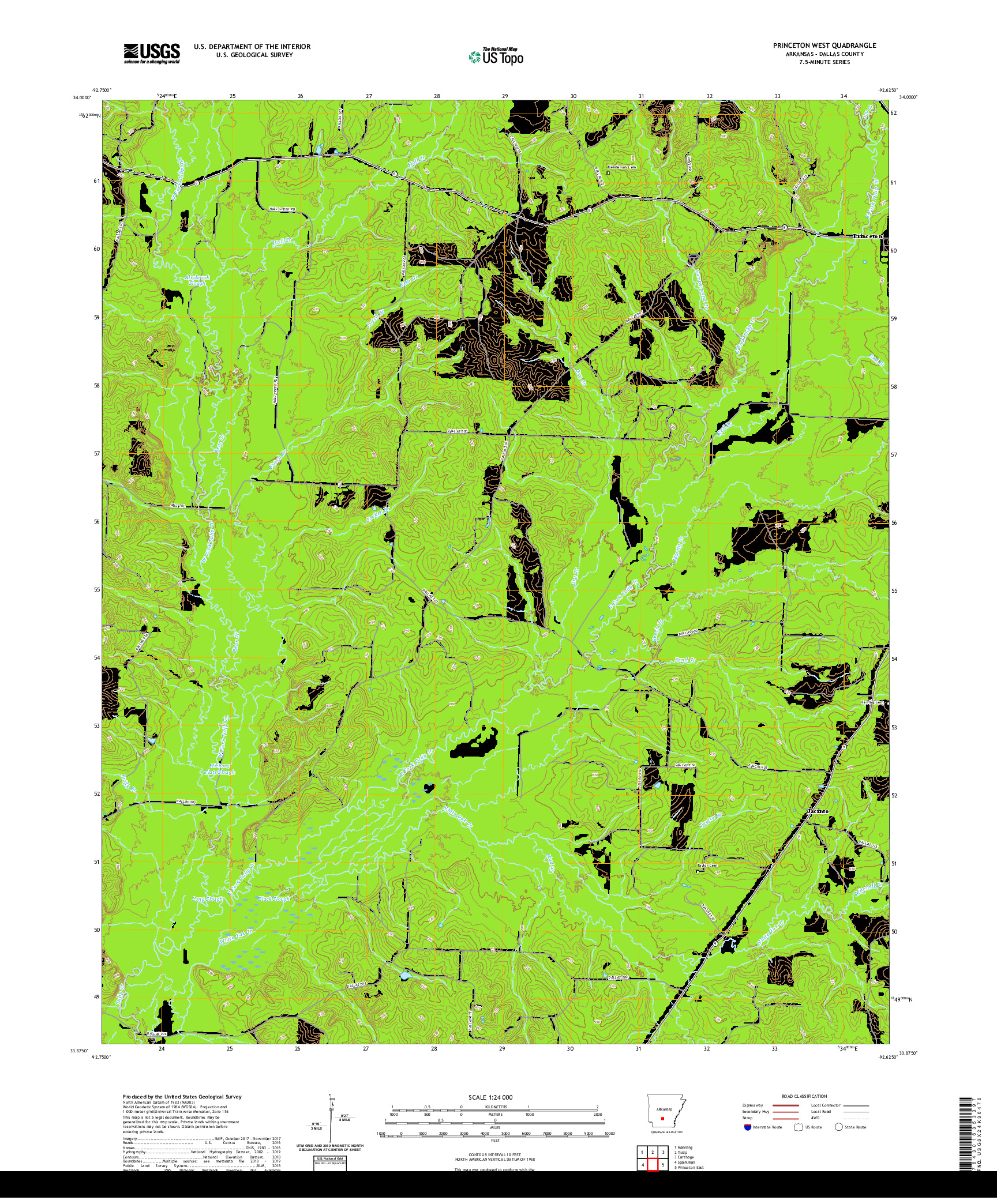 USGS US TOPO 7.5-MINUTE MAP FOR PRINCETON WEST, AR 2020