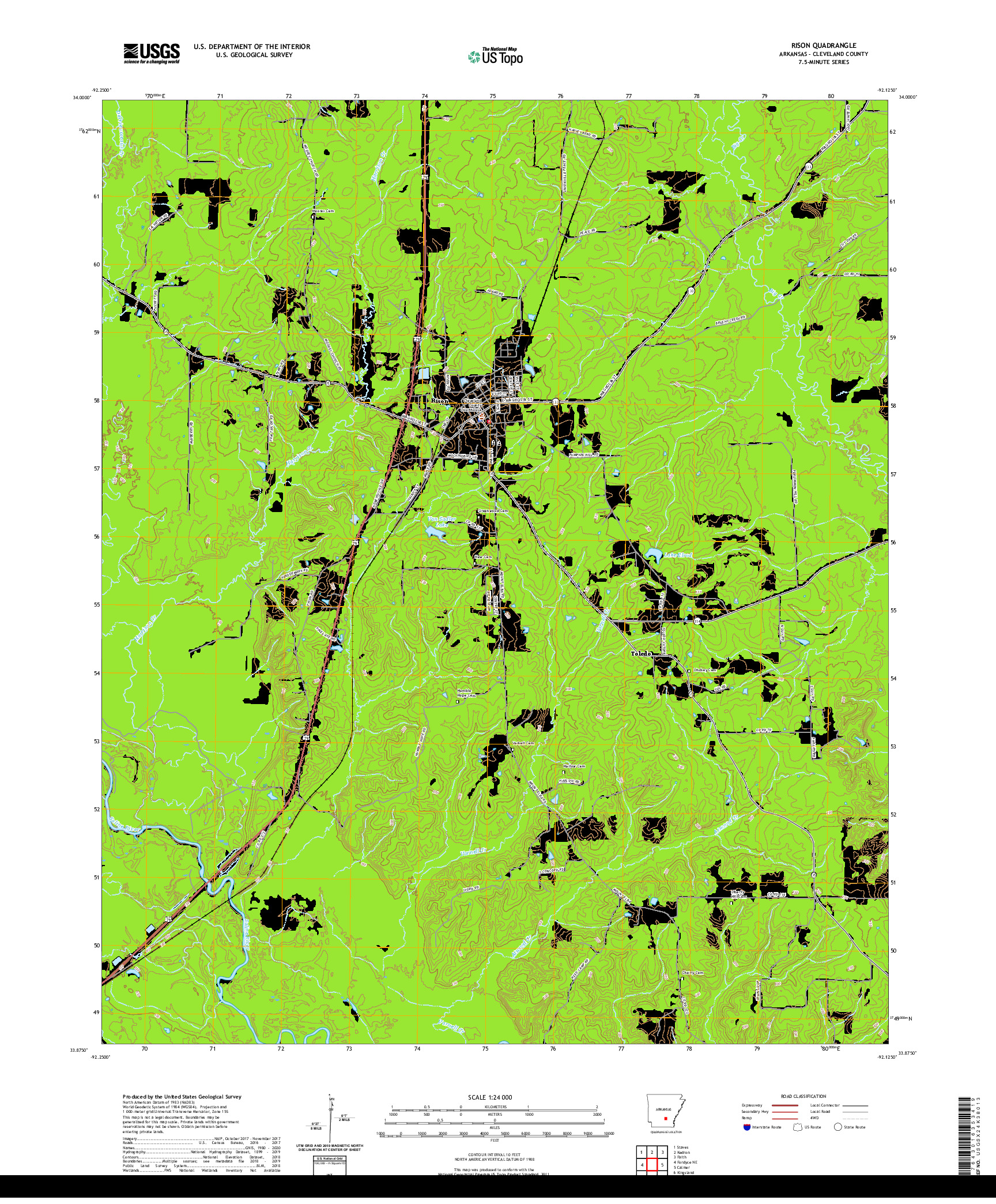 USGS US TOPO 7.5-MINUTE MAP FOR RISON, AR 2020