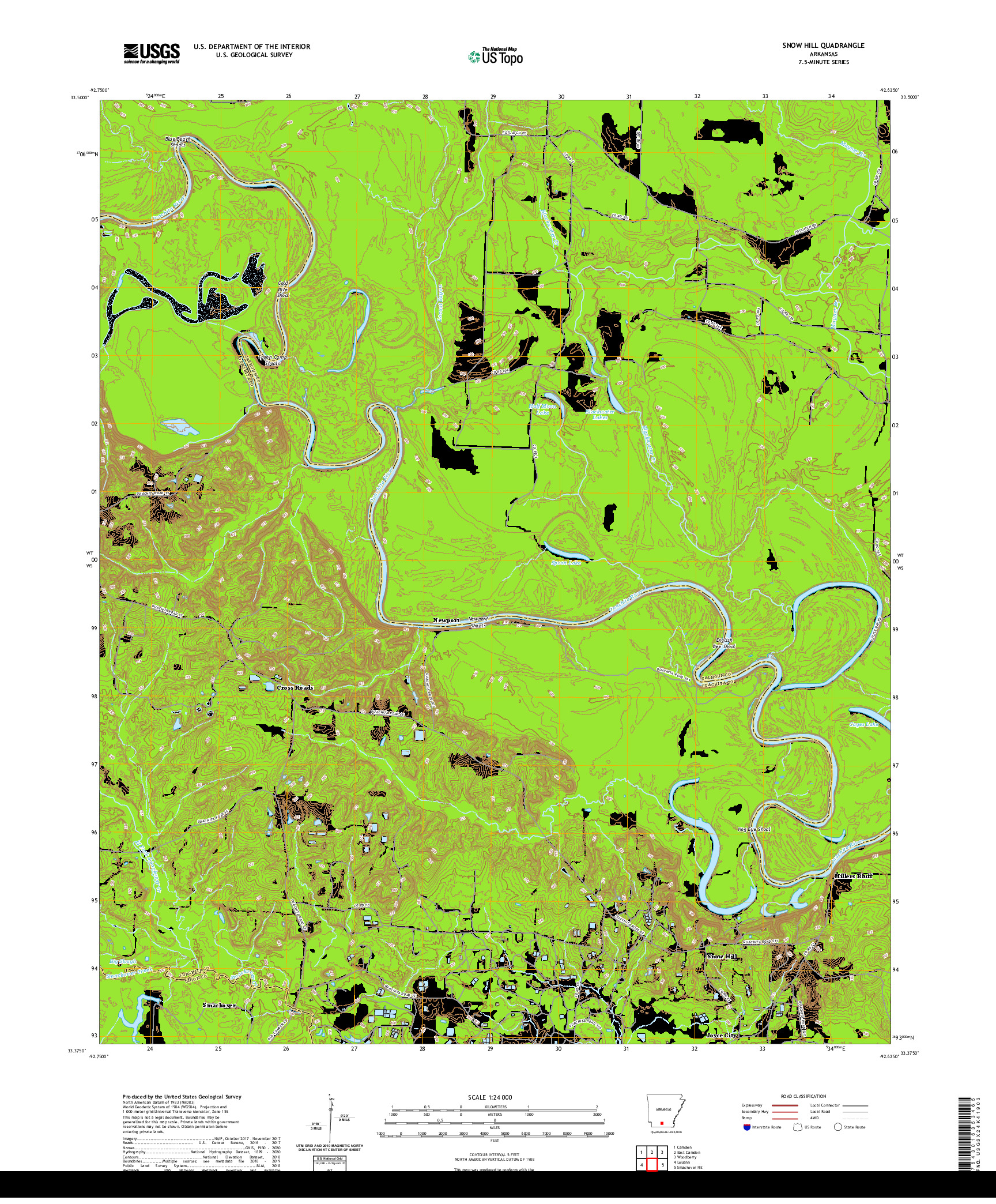 USGS US TOPO 7.5-MINUTE MAP FOR SNOW HILL, AR 2020