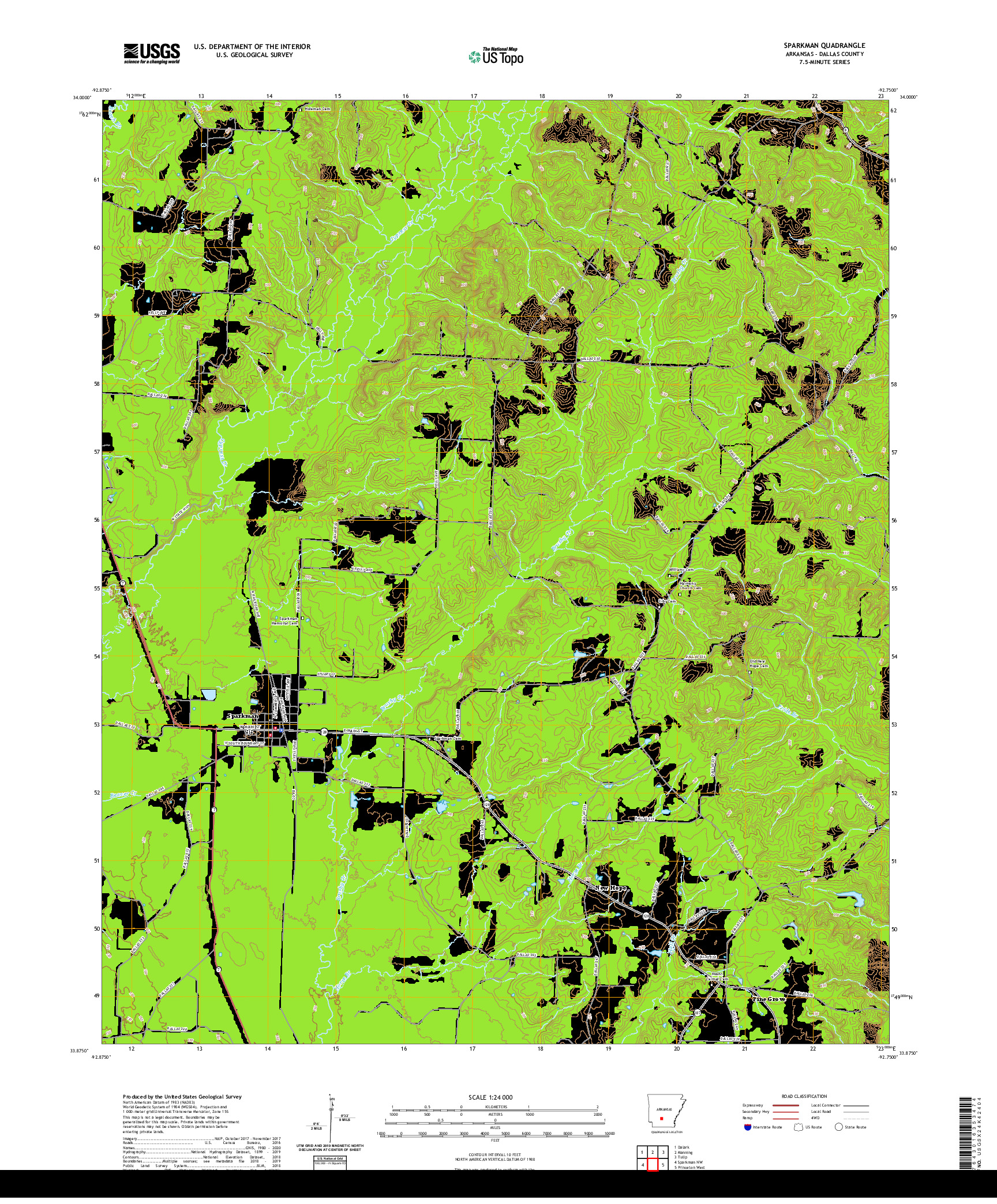 USGS US TOPO 7.5-MINUTE MAP FOR SPARKMAN, AR 2020