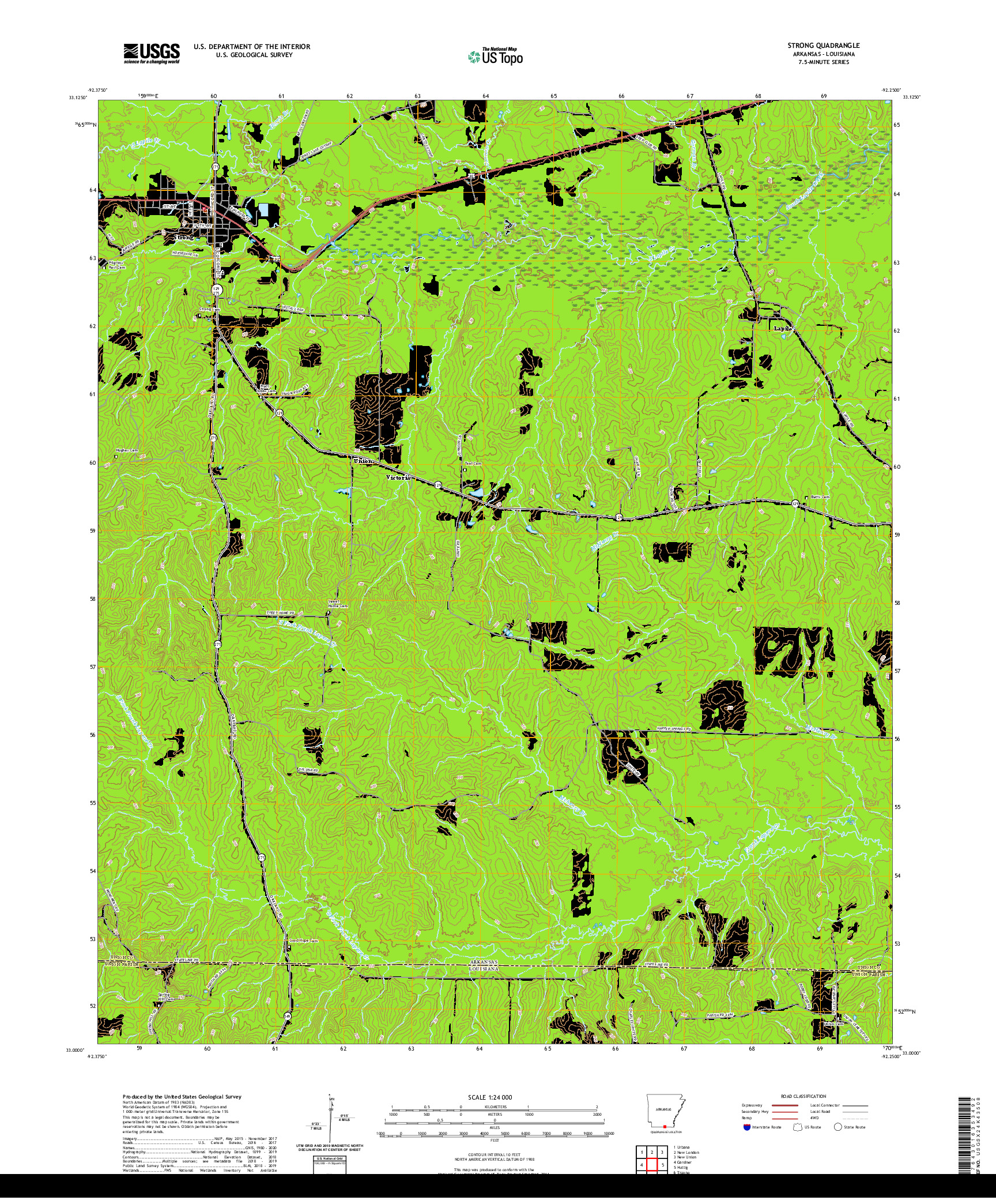 USGS US TOPO 7.5-MINUTE MAP FOR STRONG, AR,LA 2020