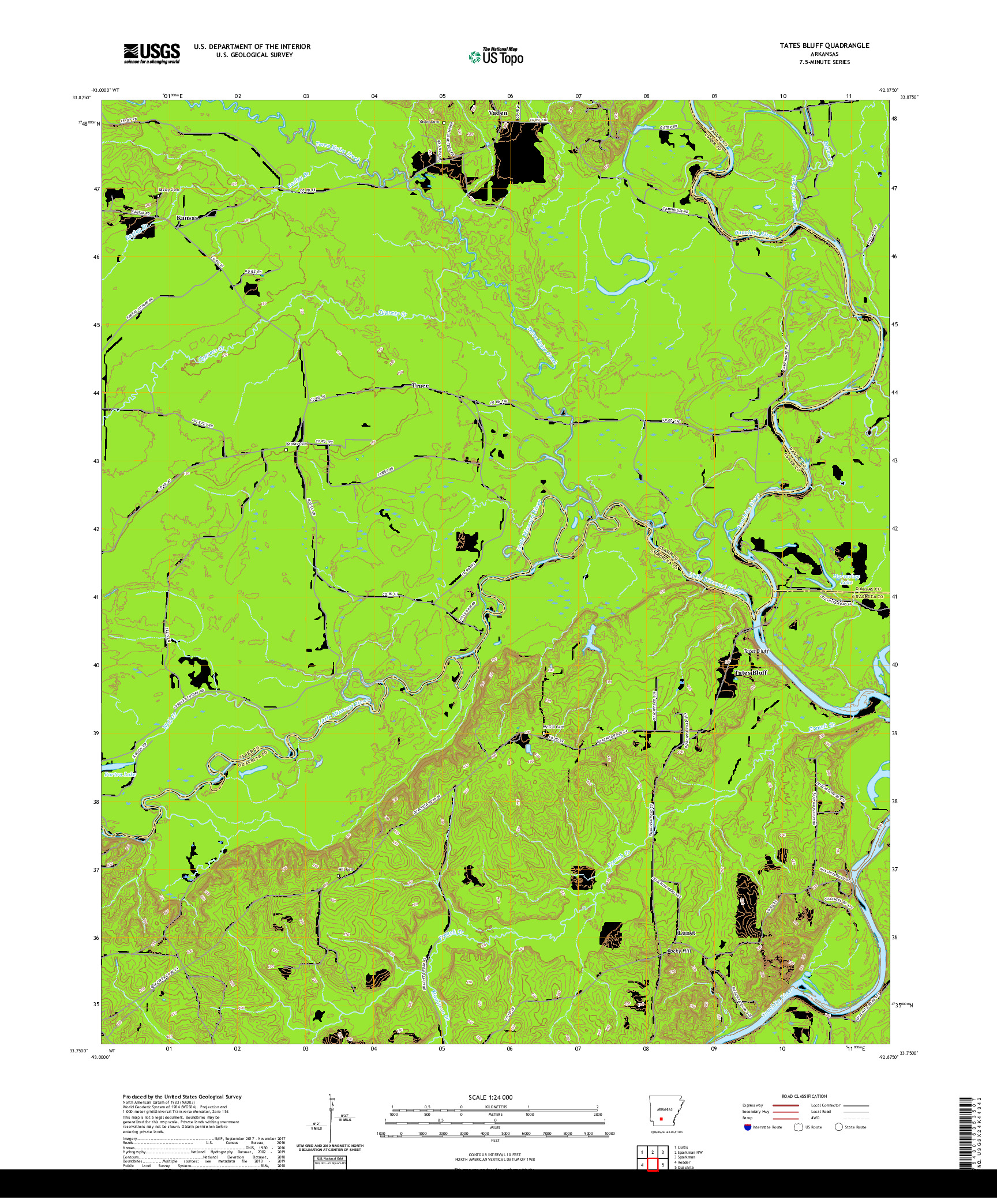 USGS US TOPO 7.5-MINUTE MAP FOR TATES BLUFF, AR 2020