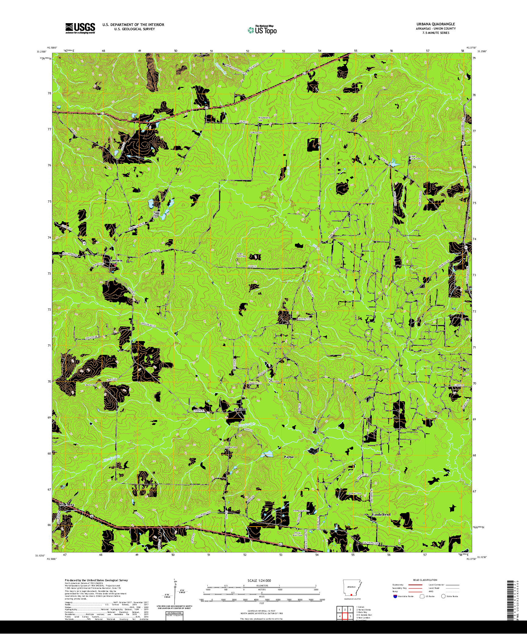 USGS US TOPO 7.5-MINUTE MAP FOR URBANA, AR 2020