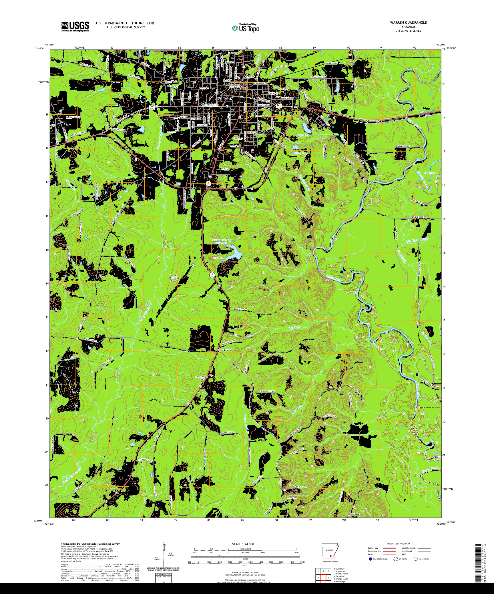 USGS US TOPO 7.5-MINUTE MAP FOR WARREN, AR 2020