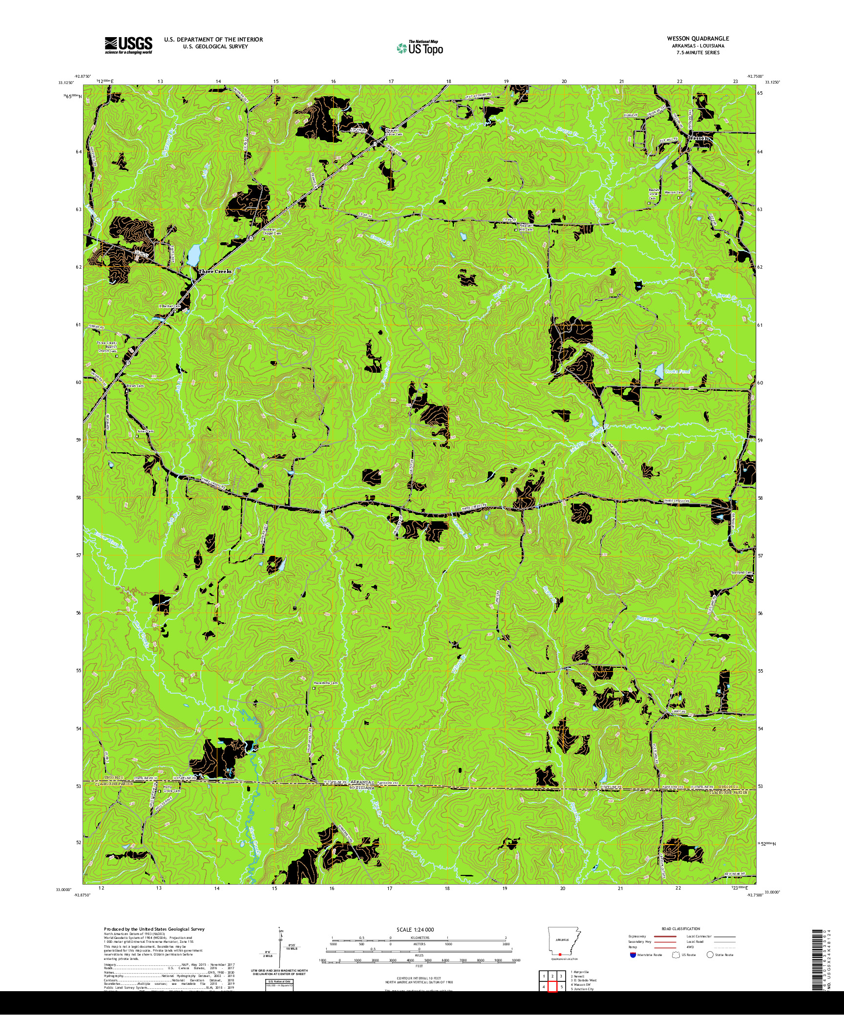 USGS US TOPO 7.5-MINUTE MAP FOR WESSON, AR,LA 2020