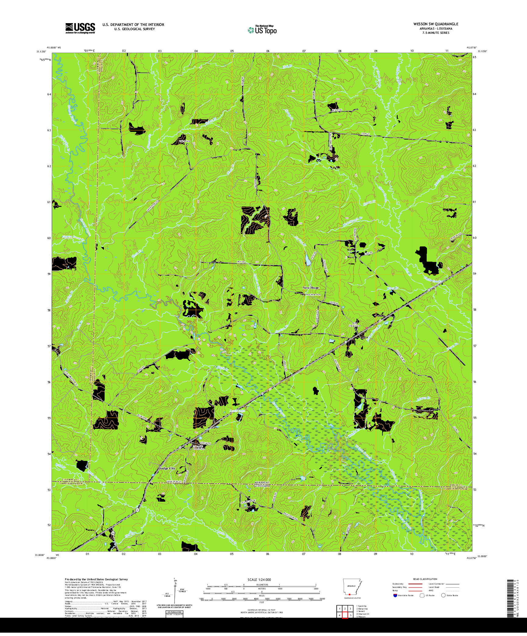 USGS US TOPO 7.5-MINUTE MAP FOR WESSON SW, AR,LA 2020