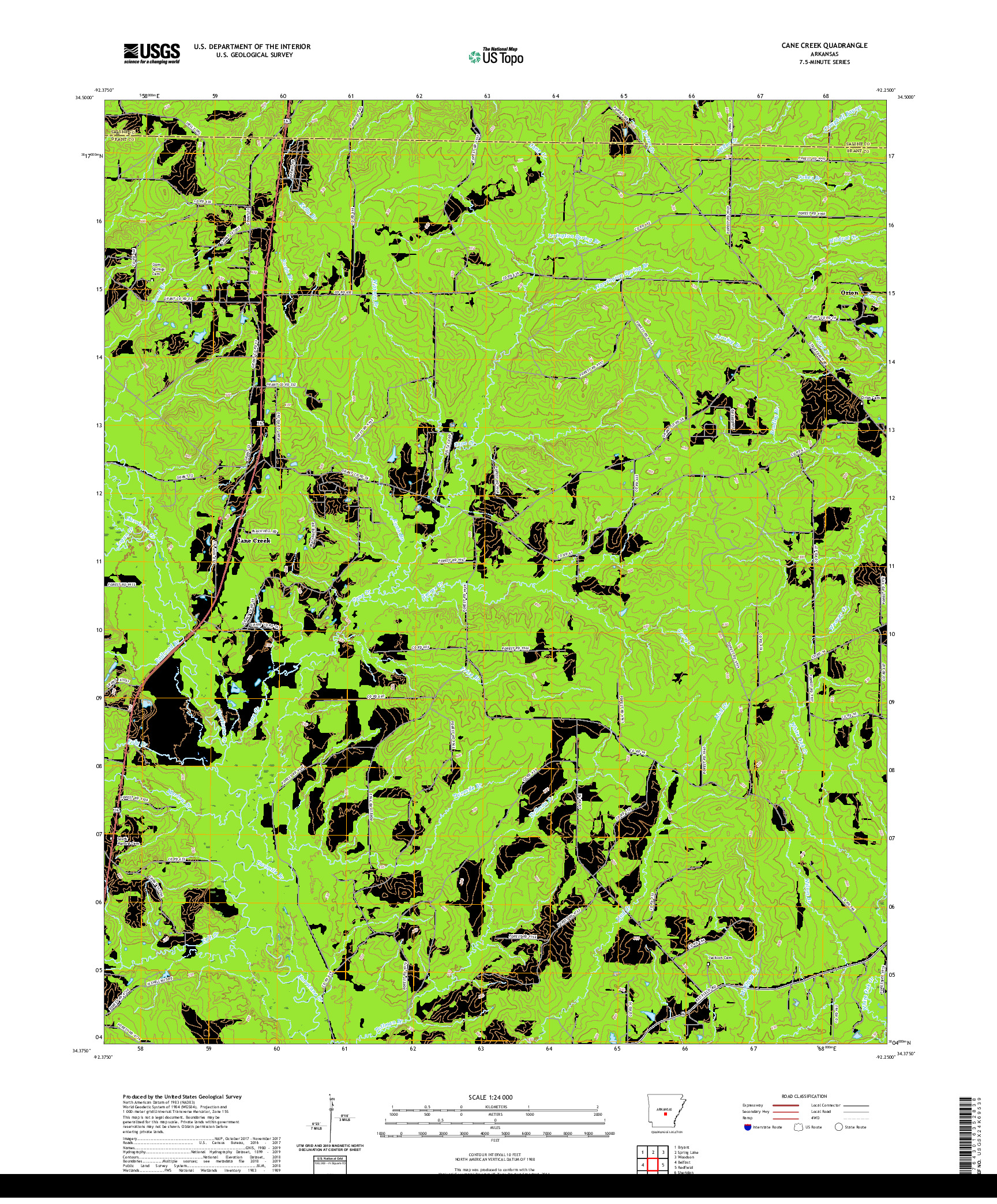 USGS US TOPO 7.5-MINUTE MAP FOR CANE CREEK, AR 2020
